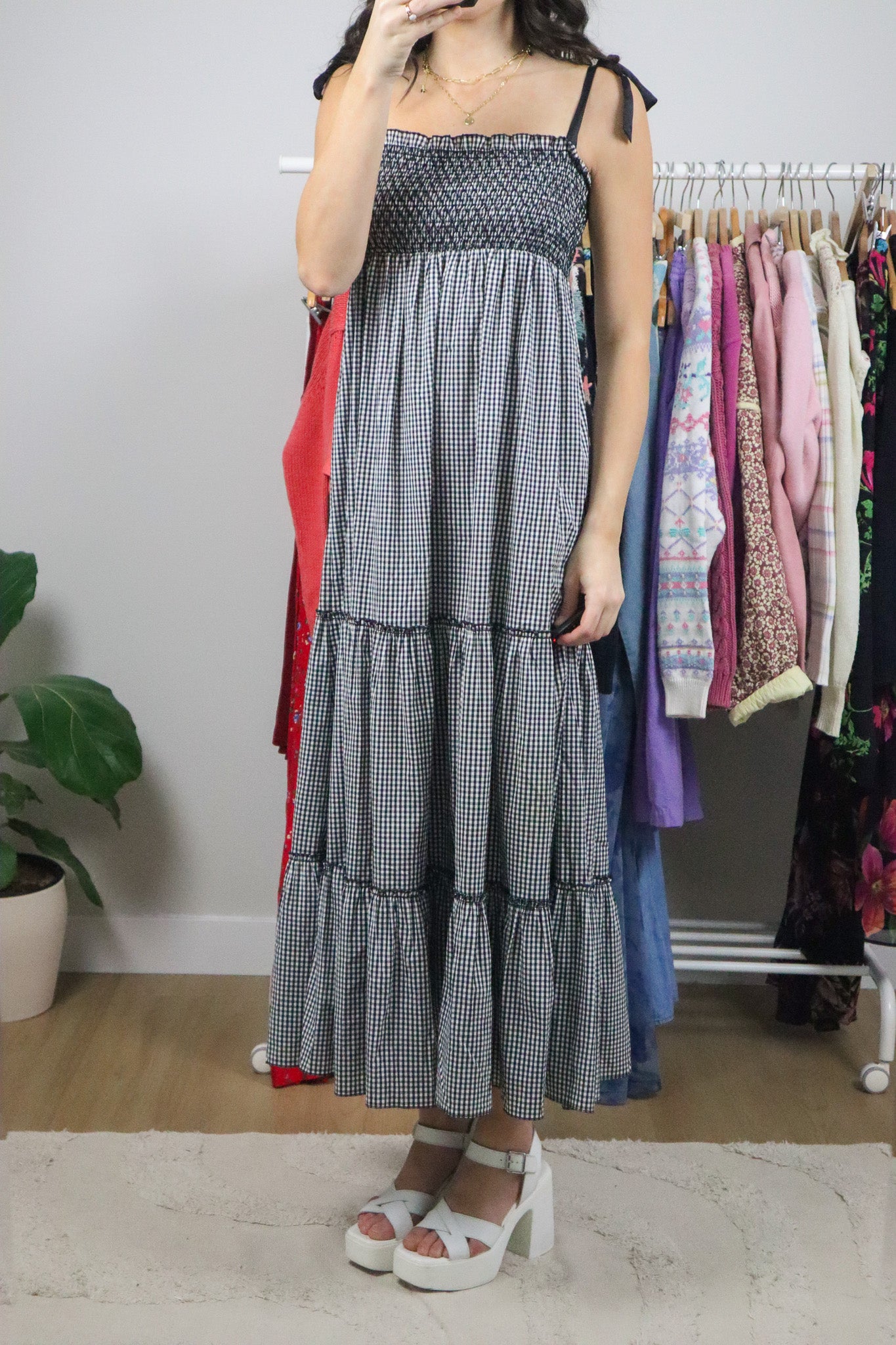 Modern x Gingham Tie Maxi Dress (M)