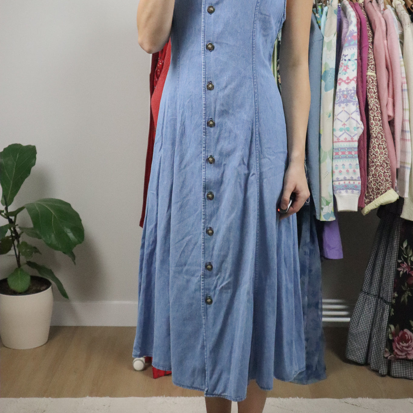 Vintage x Denim Floral Button Up Maxi Dress (6)