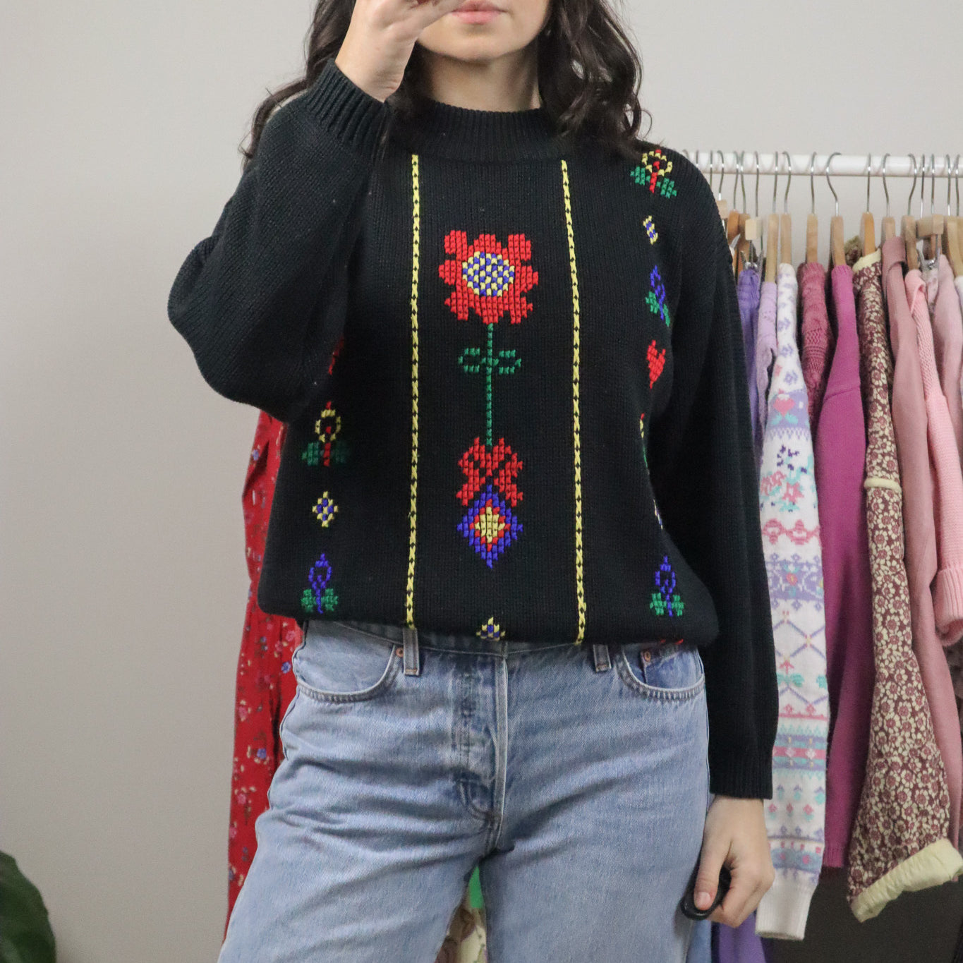 Vintage x Cross Stitched Knit Sweater (S/M)
