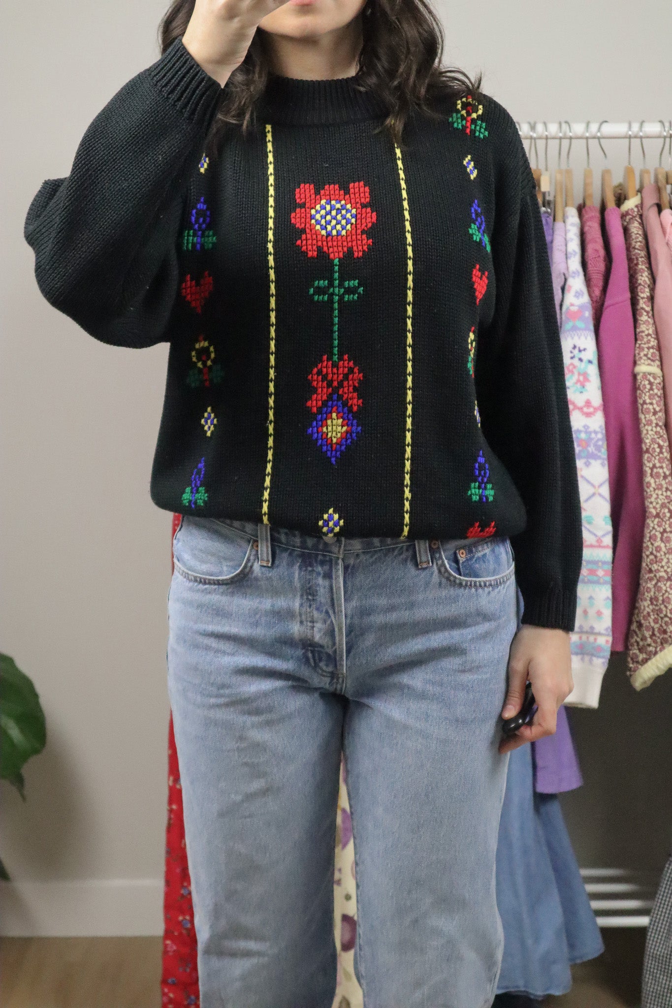 Vintage x Cross Stitched Knit Sweater (S/M)