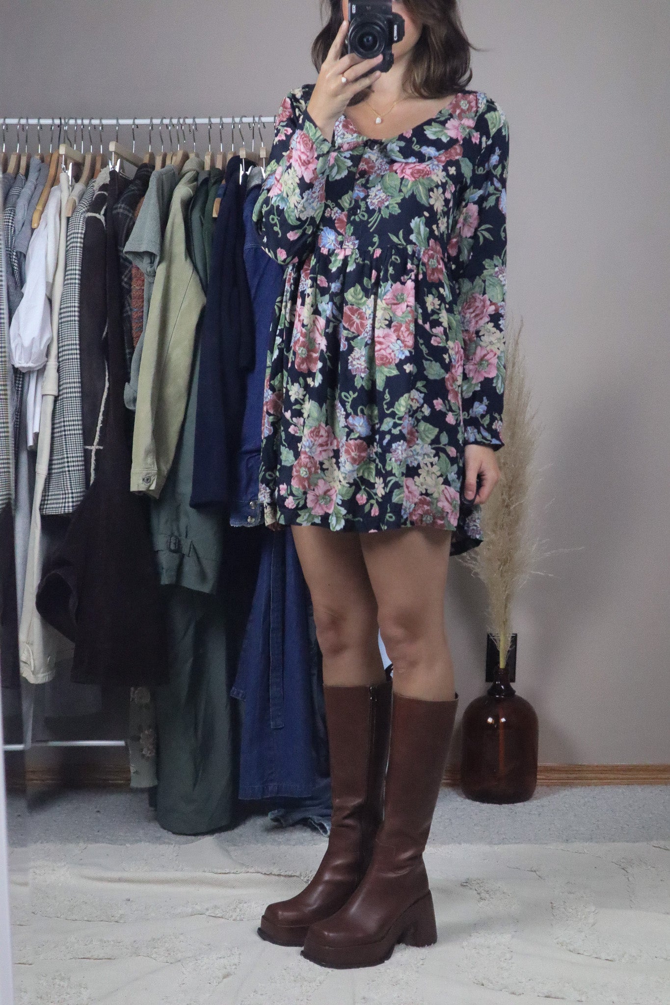 Vintage x Floral Babydoll Collared Dress (S)