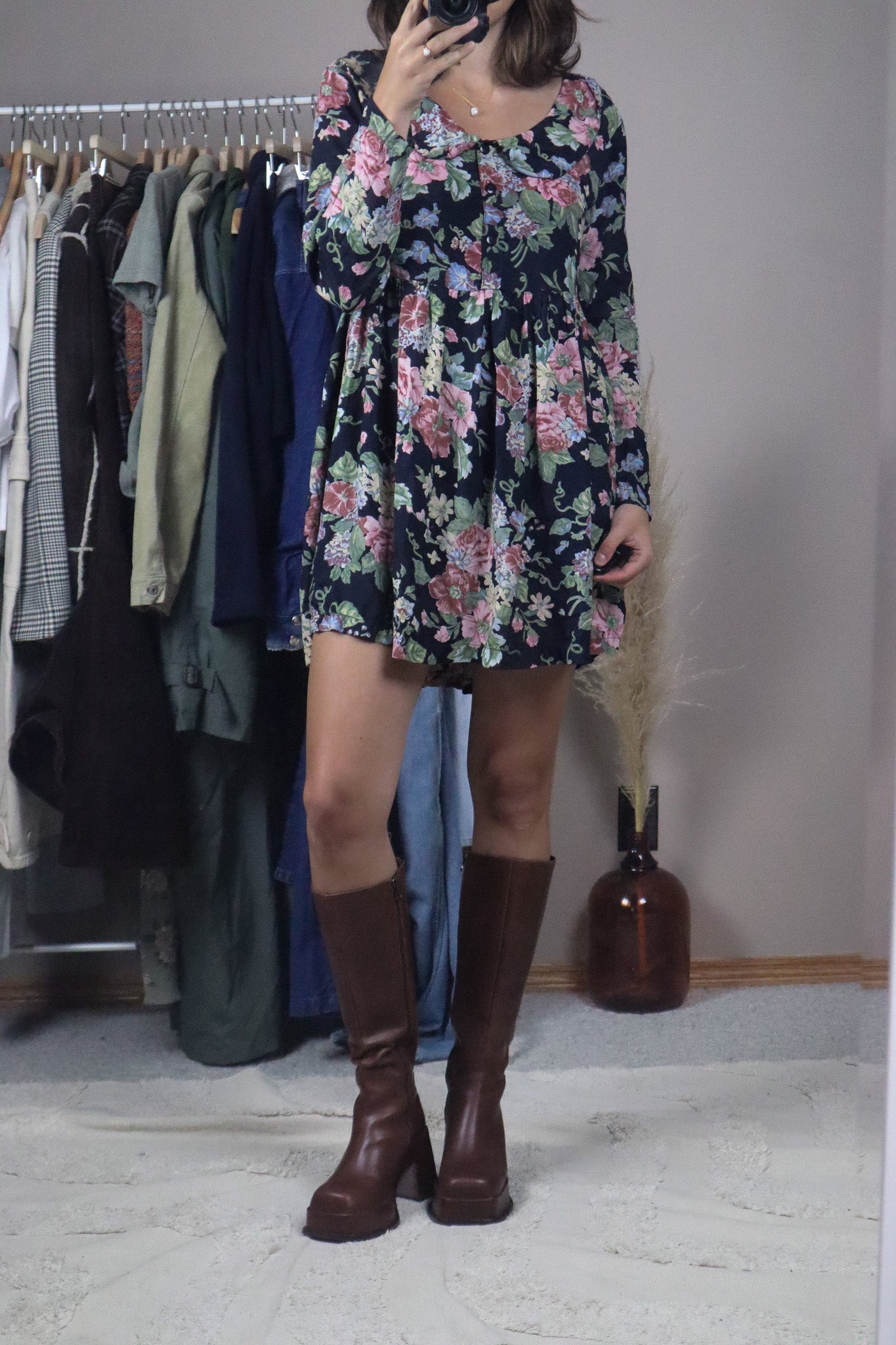 Vintage x Floral Babydoll Collared Dress (S)
