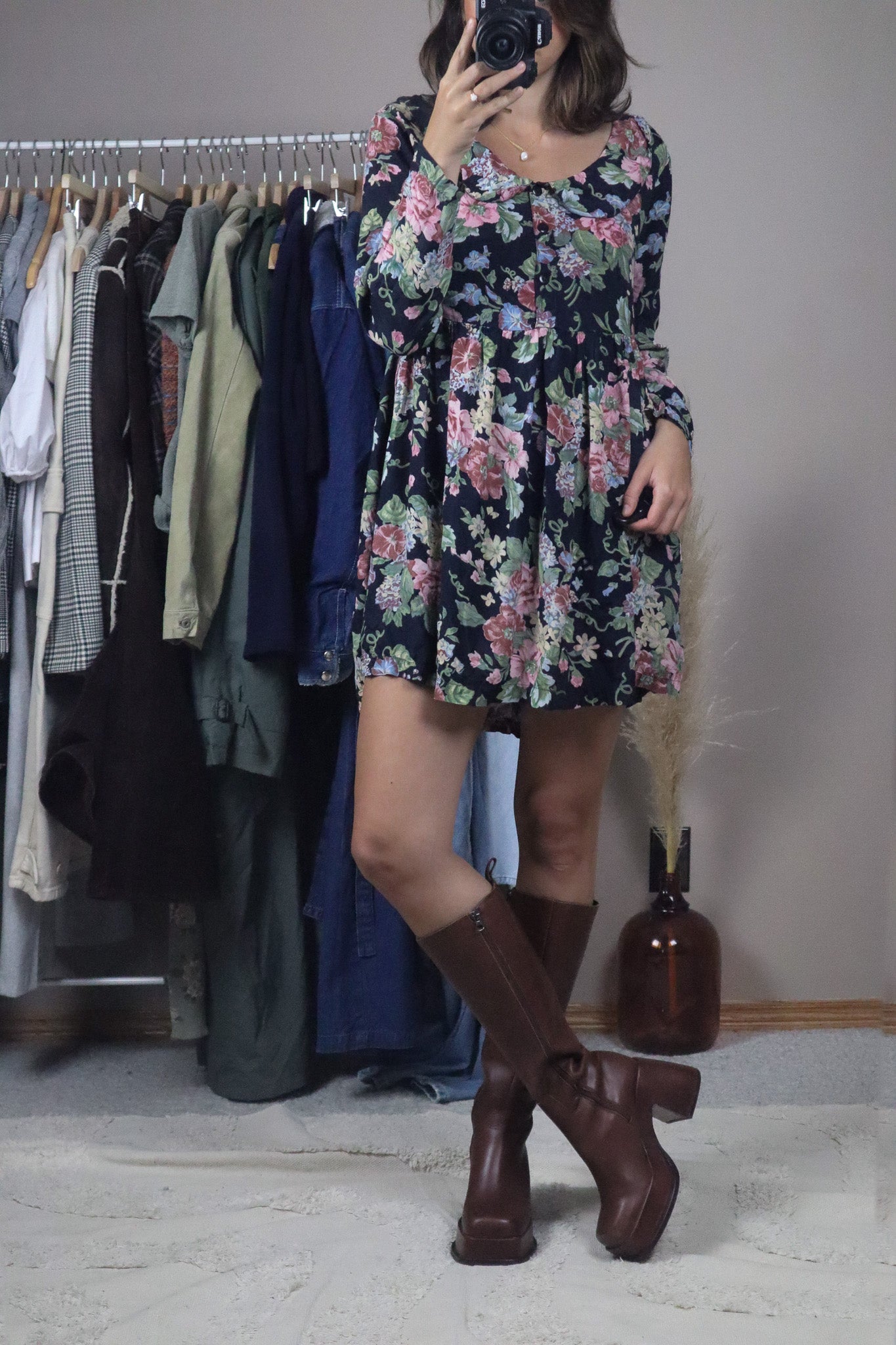 Vintage x Floral Babydoll Collared Dress (S)
