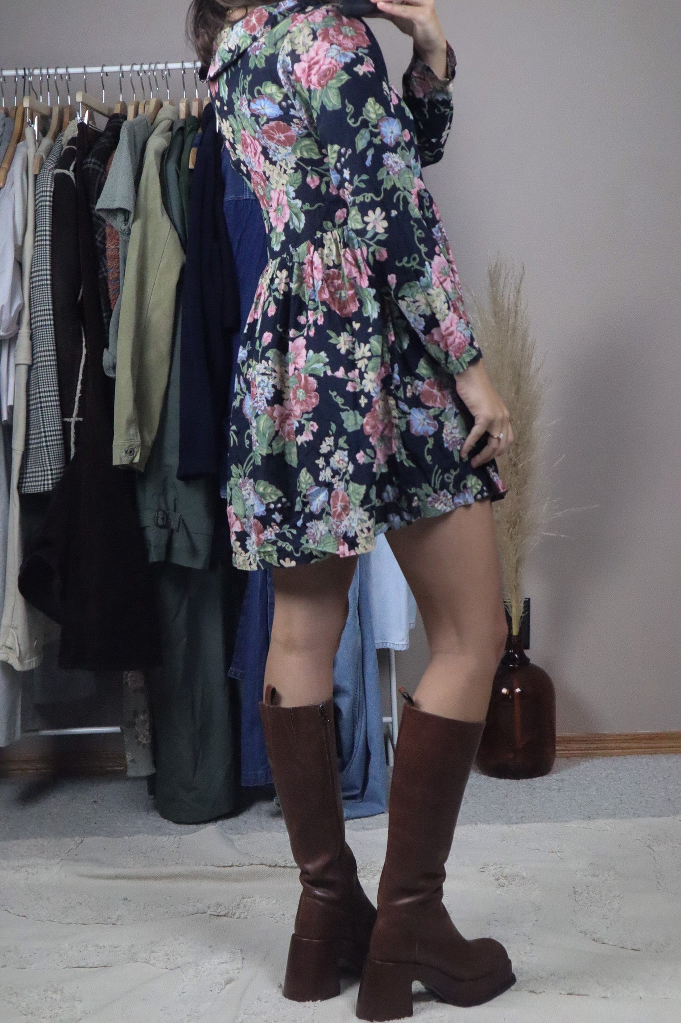 Vintage x Floral Babydoll Collared Dress (S)