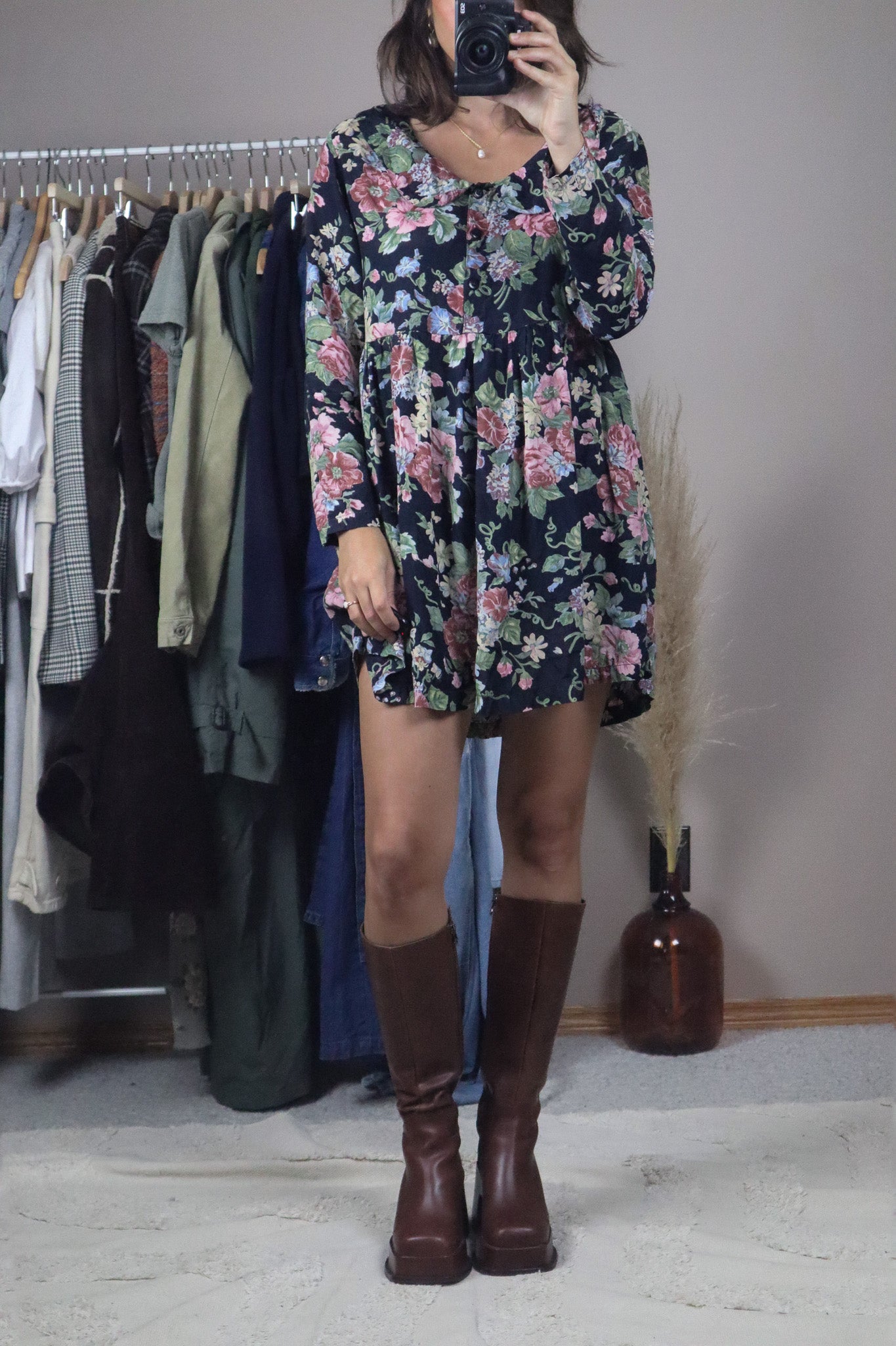 Vintage x Floral Babydoll Collared Dress (S)