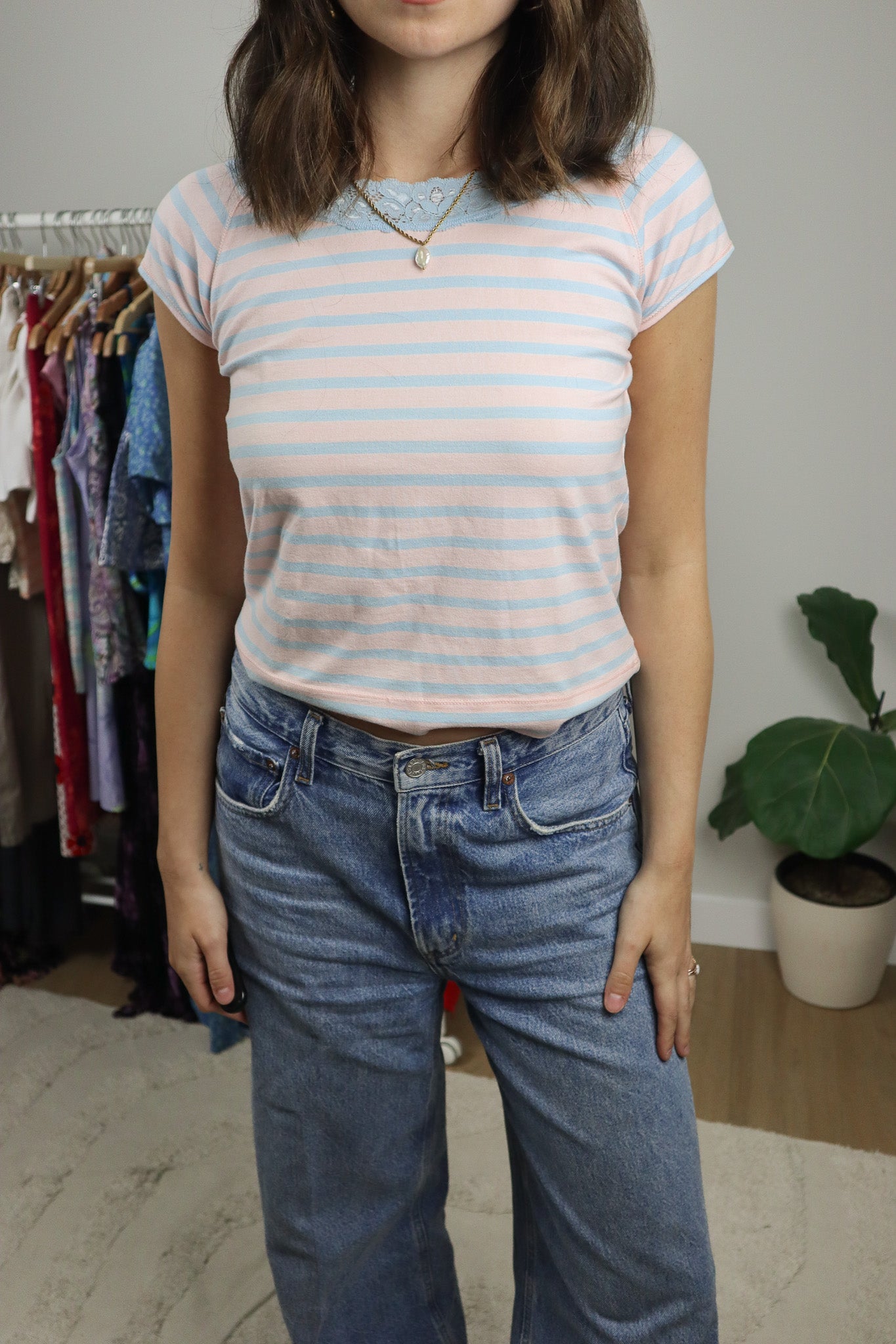 Vintage x Strip Lace Trim Top (M)