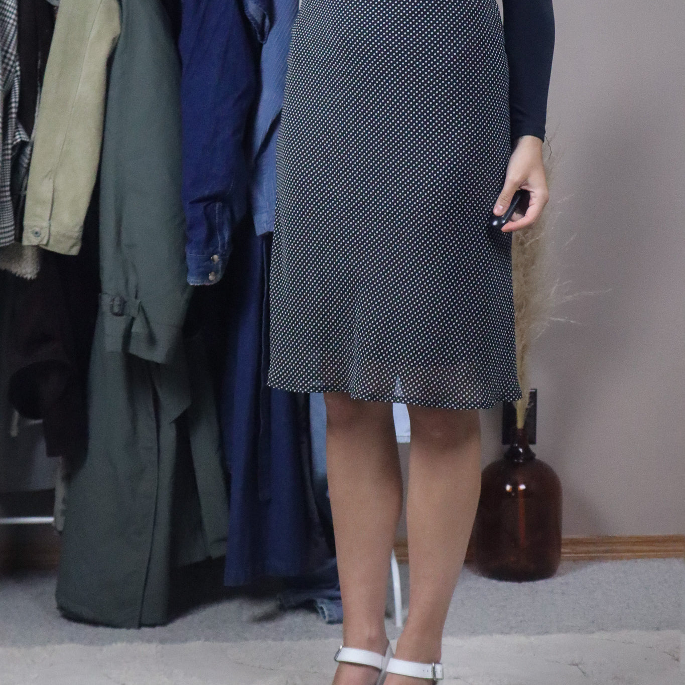 Vintage x Polka Dot Midi Skirt (L)