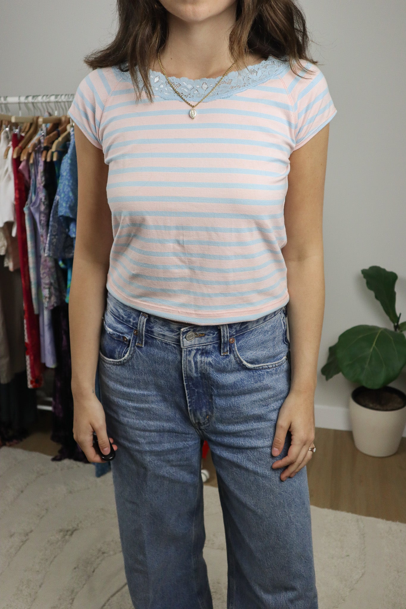 Vintage x Strip Lace Trim Top (M)