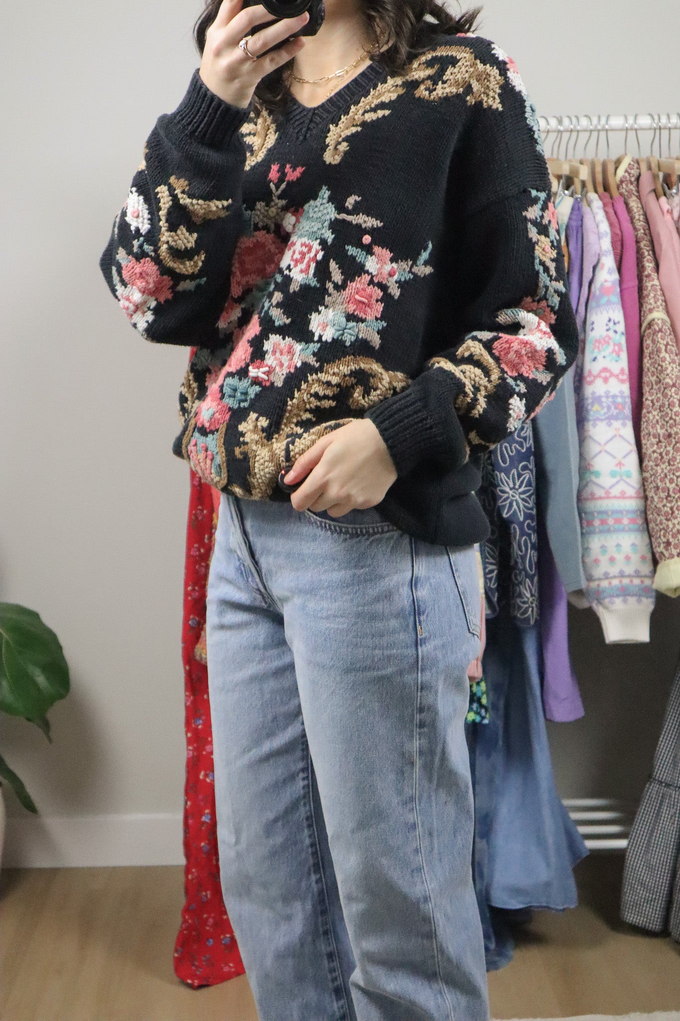 Vintage x Hand Knit Graphic Chunky Knit (M/L)