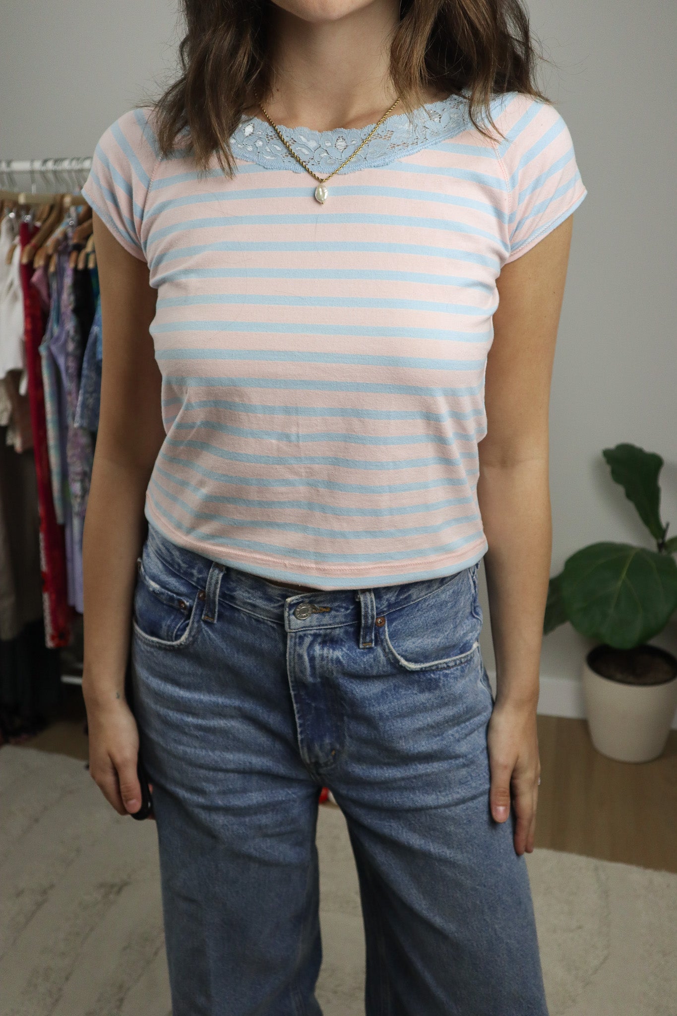 Vintage x Strip Lace Trim Top (M)