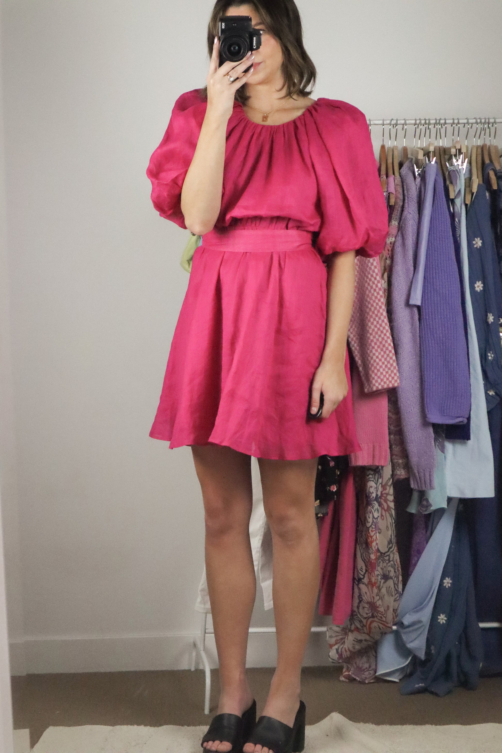 Modern x Open Back Puff-Sleeve Dress (S)