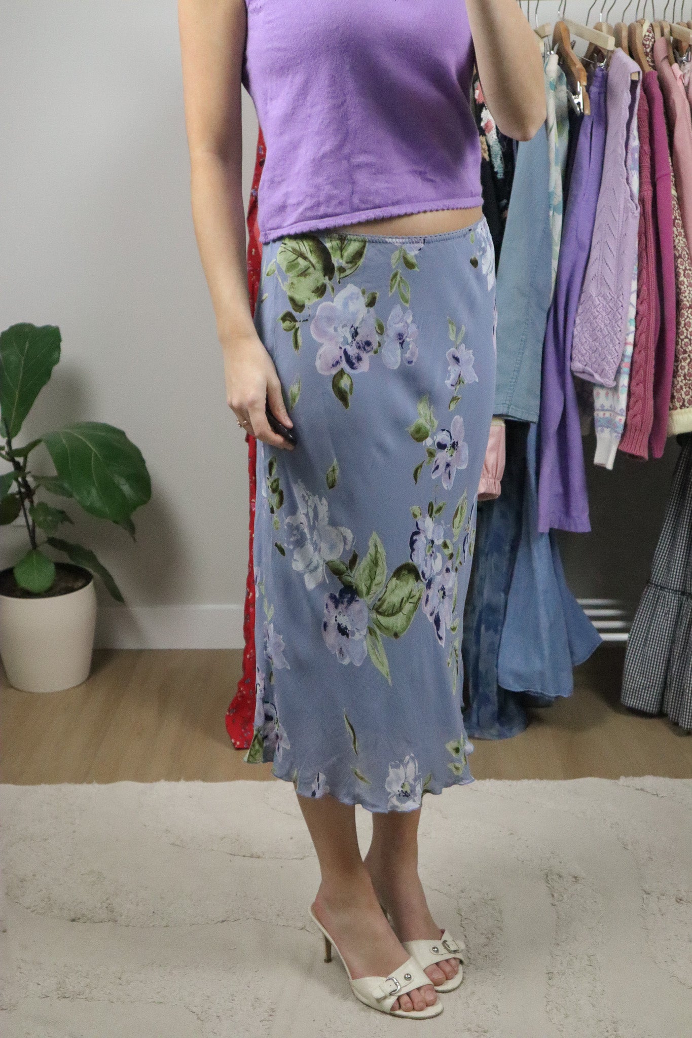 Vintage x Floral Mesh Midi Skirt (M)