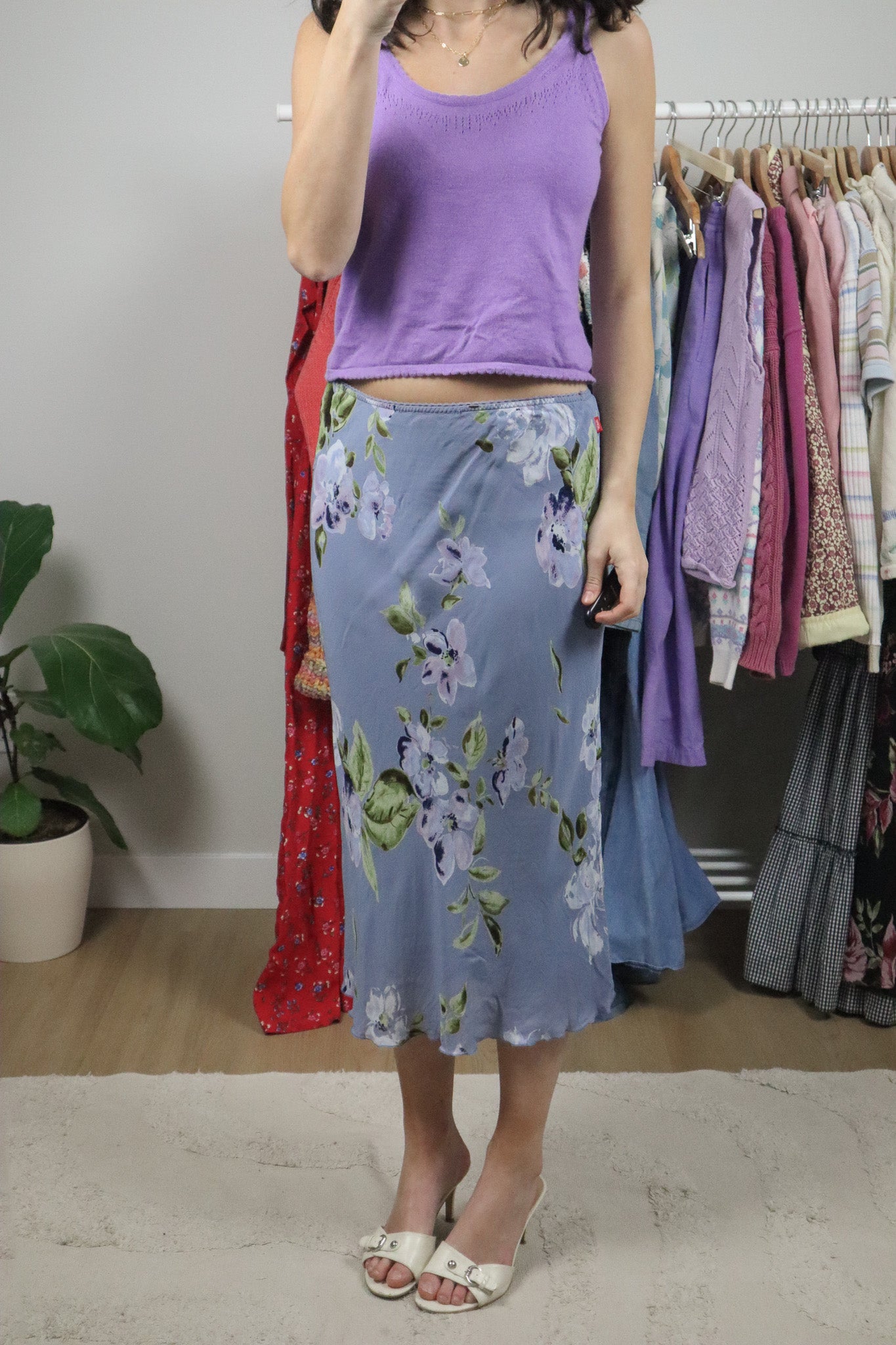Vintage x Floral Mesh Midi Skirt (M)