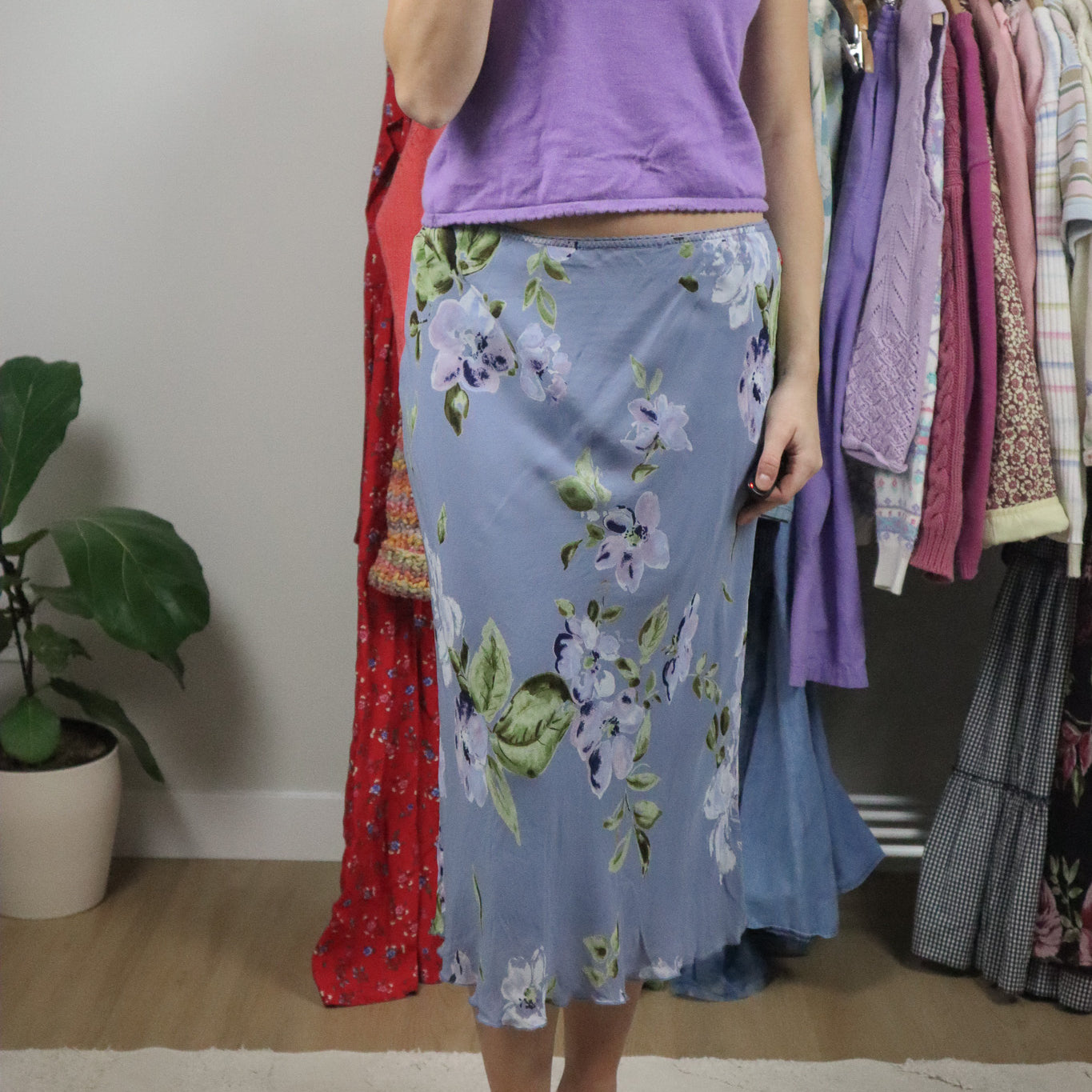 Vintage x Floral Mesh Midi Skirt (M)