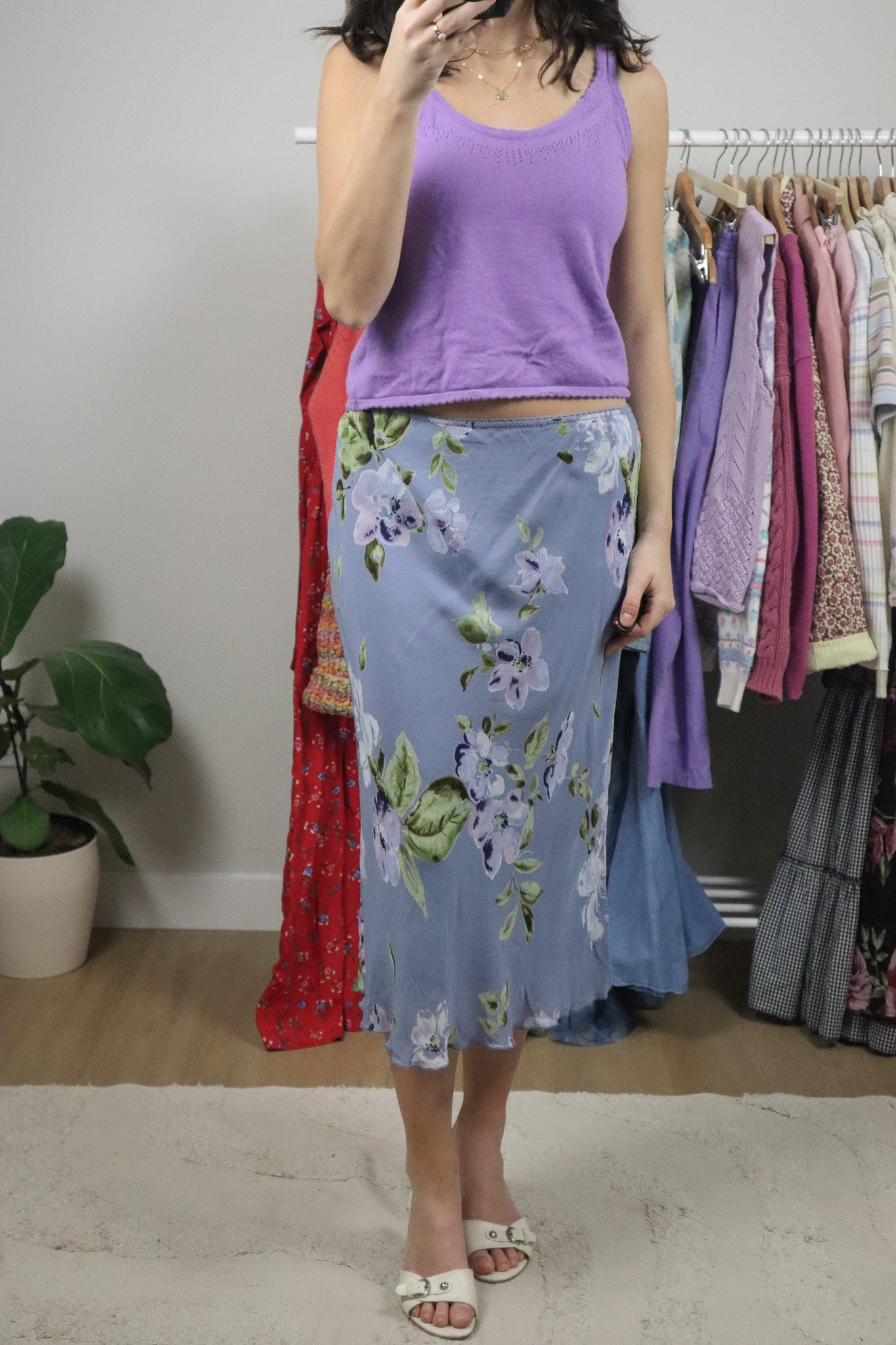 Vintage x Floral Mesh Midi Skirt (M)