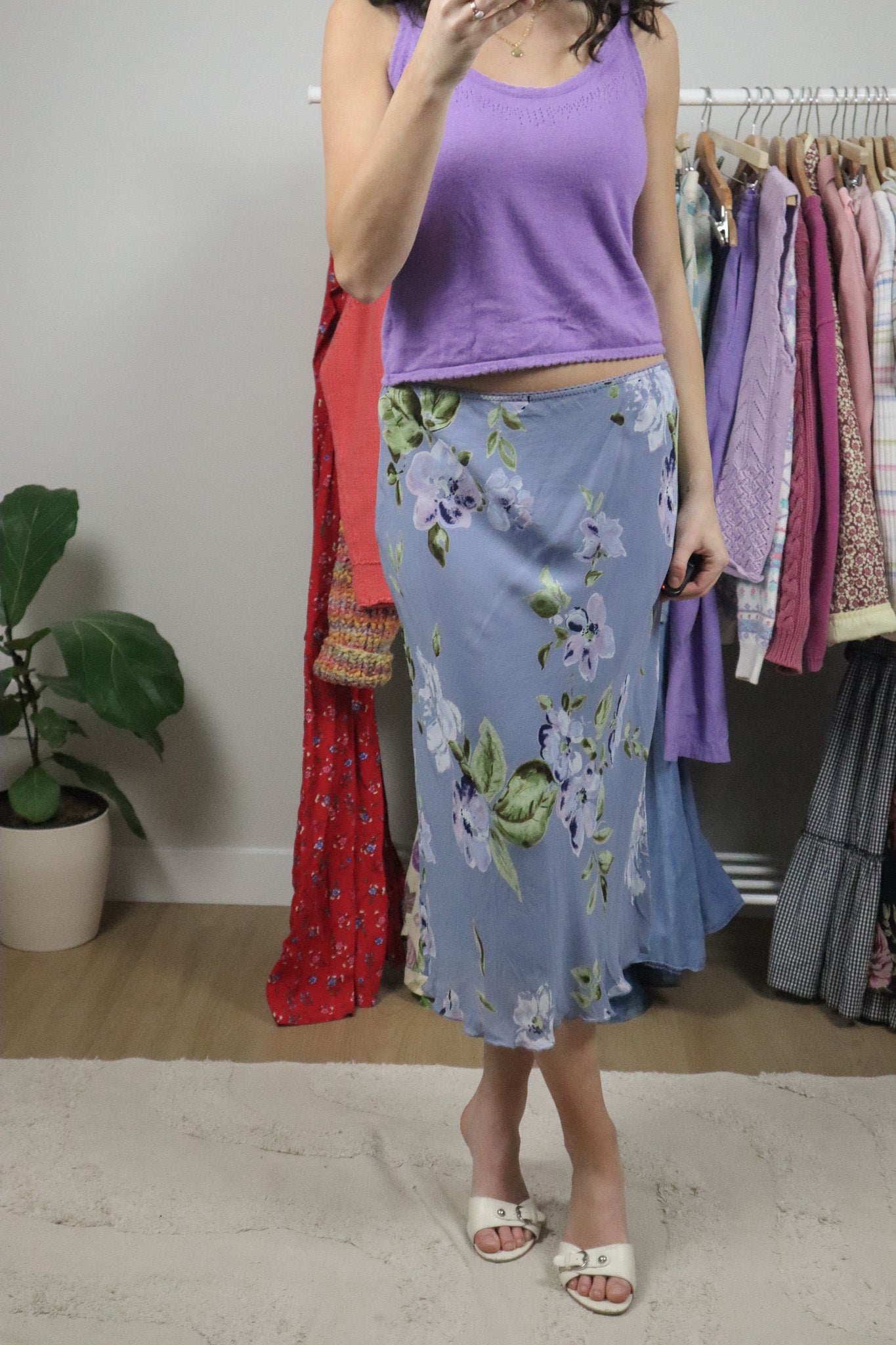 Vintage x Floral Mesh Midi Skirt (M)