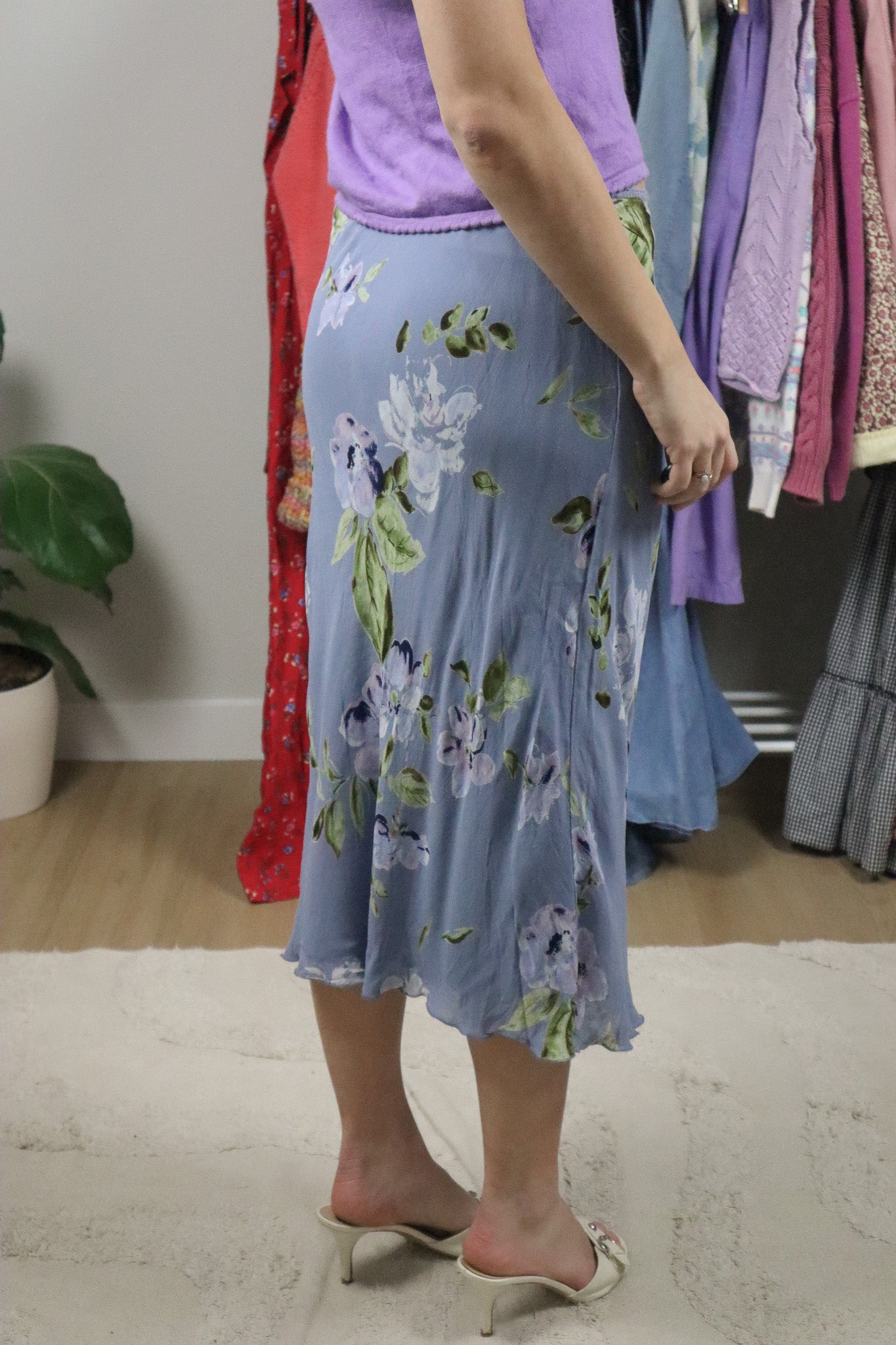 Vintage x Floral Mesh Midi Skirt (M)