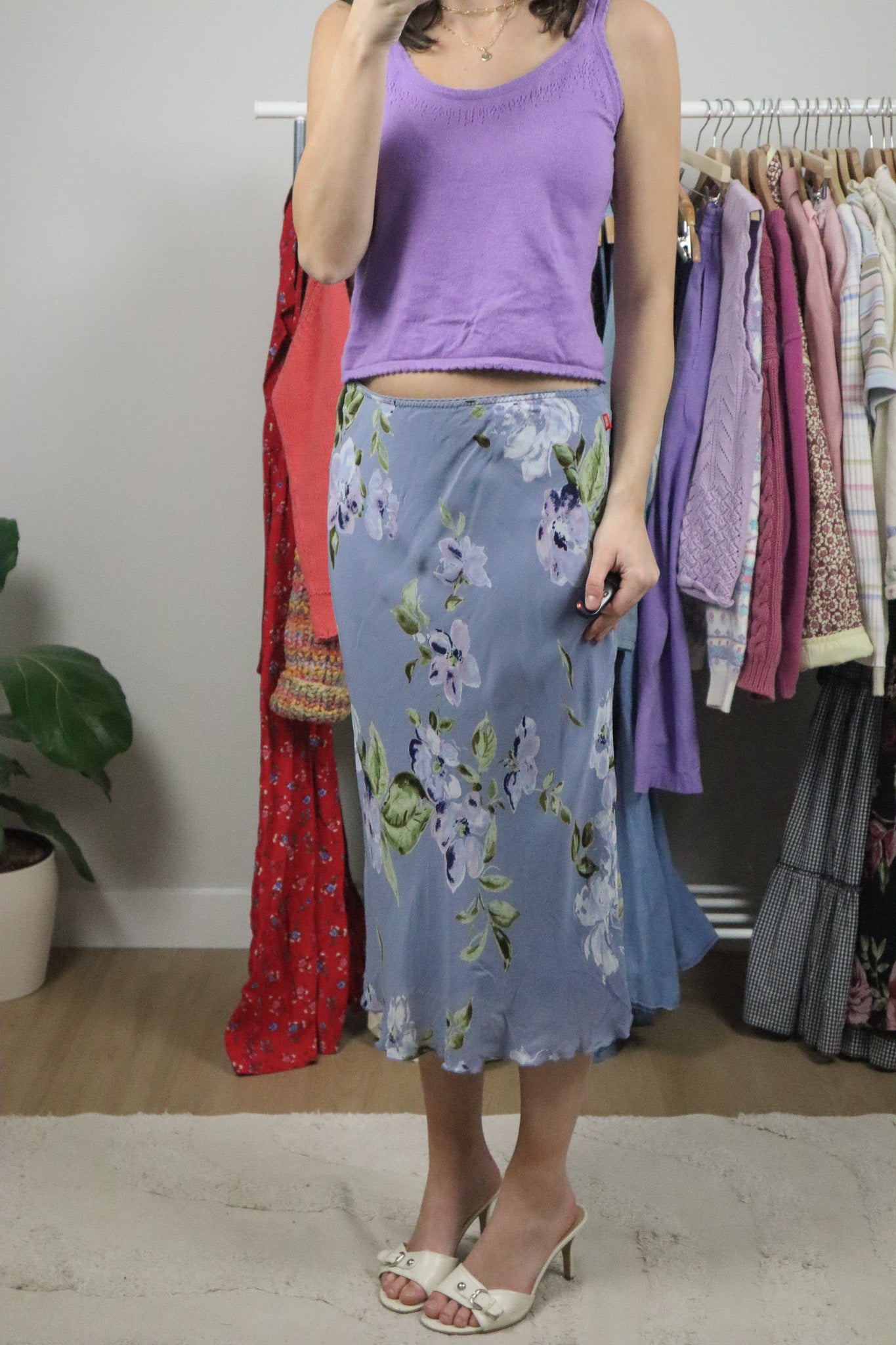 Vintage x Floral Mesh Midi Skirt (M)