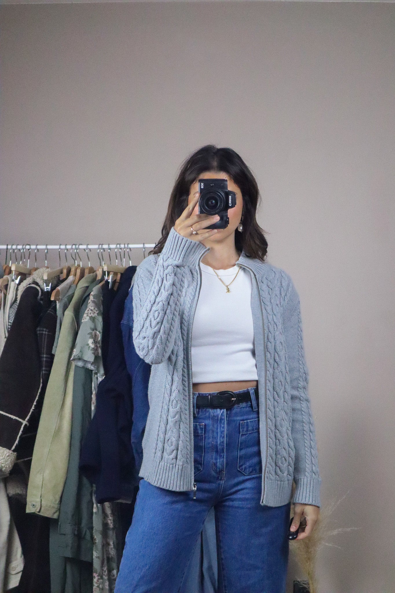 Vintage x Zip Up Knit Cardigan (S/M)