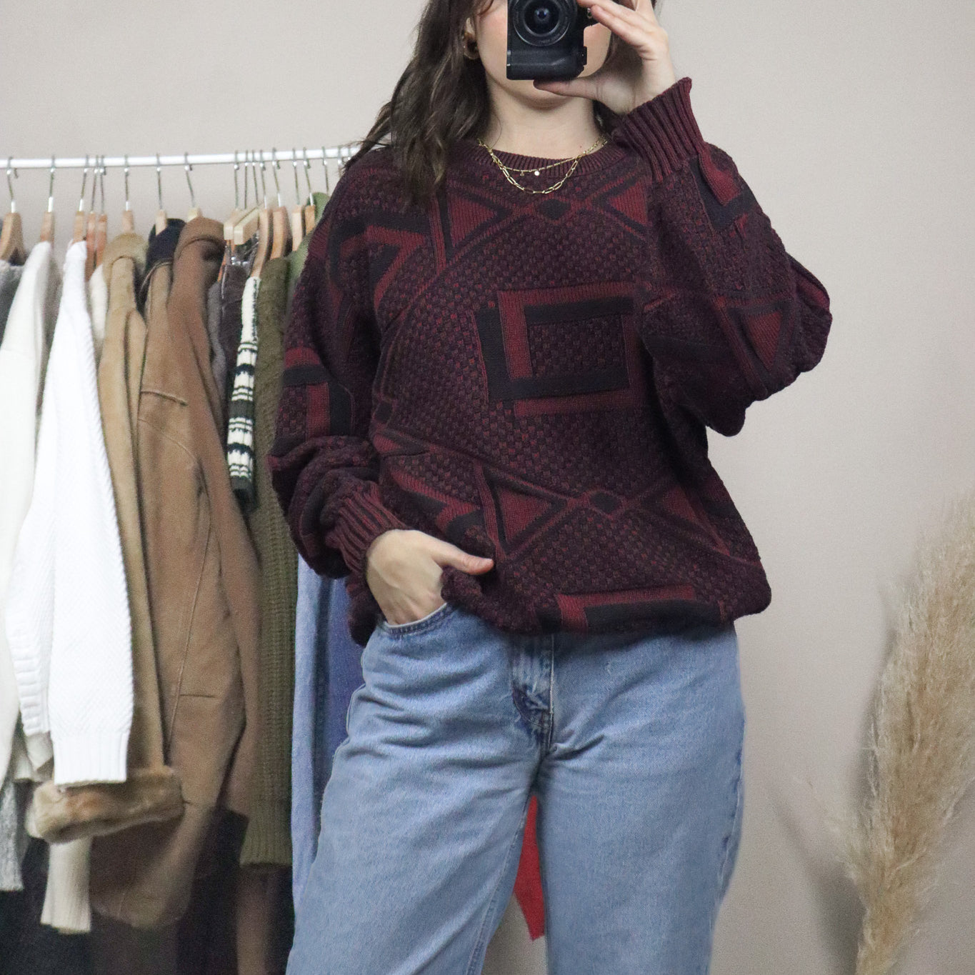 Made in USA x Vintage x Patterned Textured Knit (L)