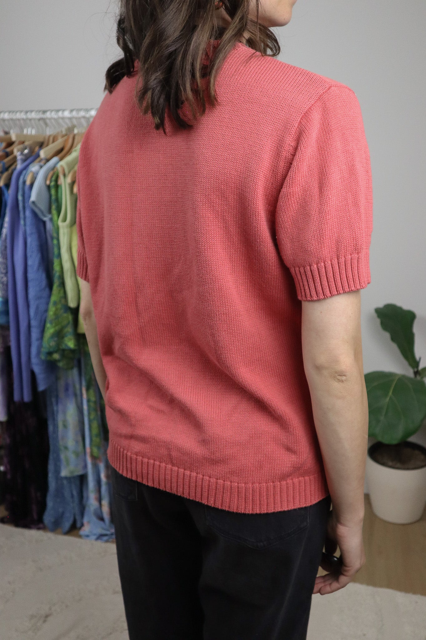 Vintage x Cotton Embroidered Beaded Short-Sleeve Knit (M)