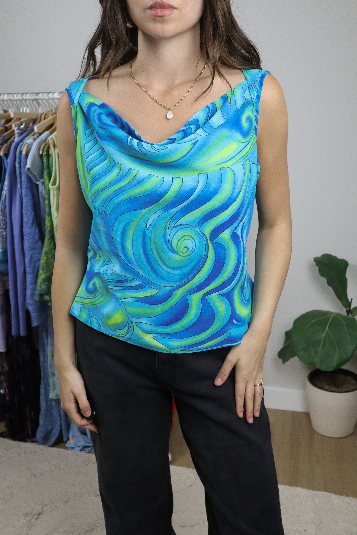 Made in Canada x Vintage x Cowl Neck Tie Top (L/XL)