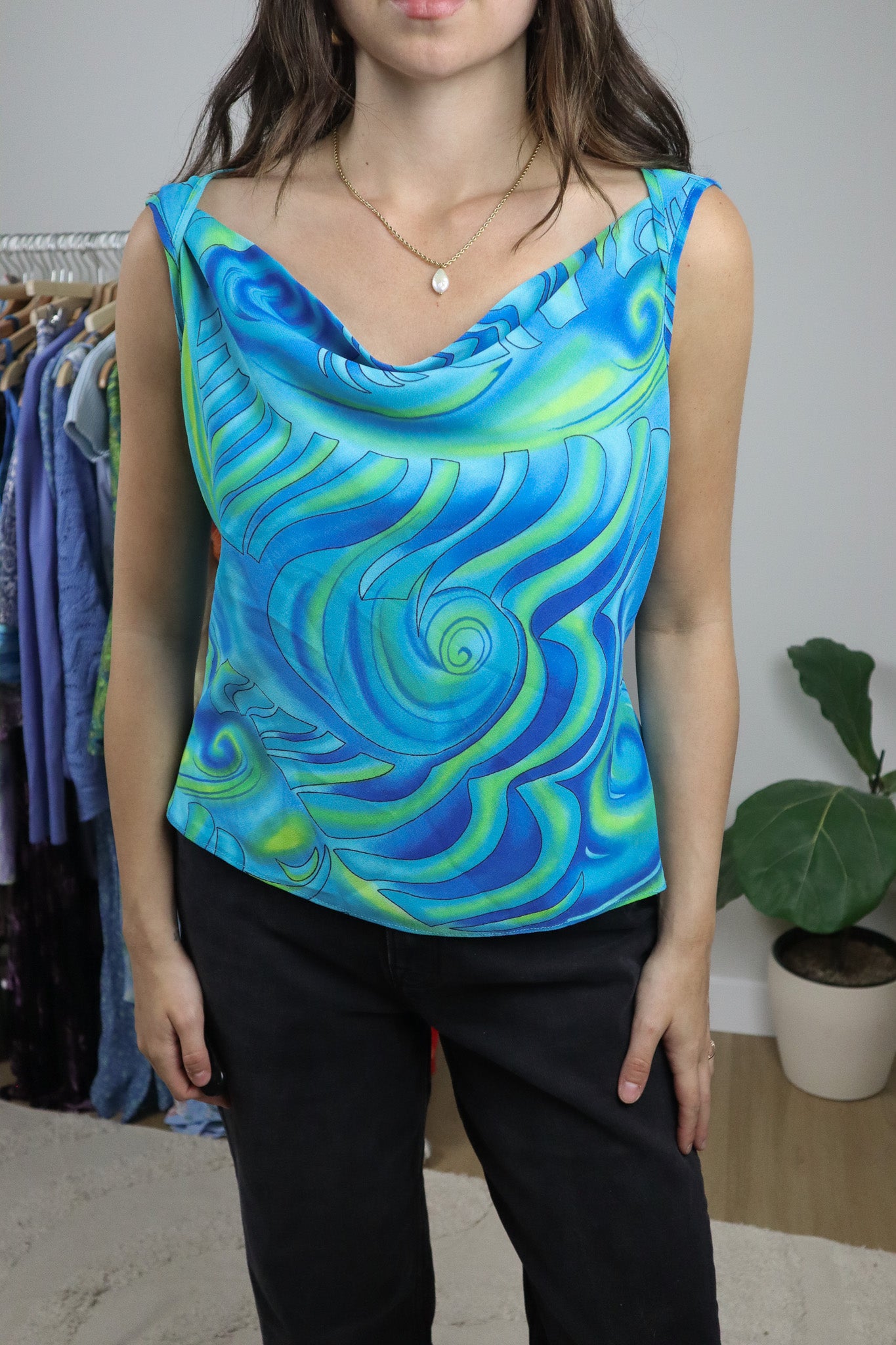 Made in Canada x Vintage x Cowl Neck Tie Top (L/XL)