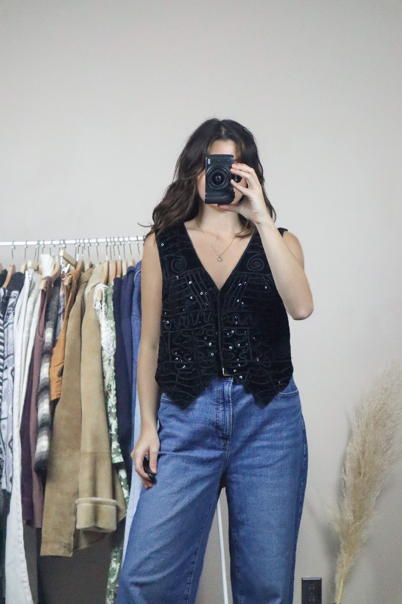 Vintage x Velvet Top Beaded Vest (M)