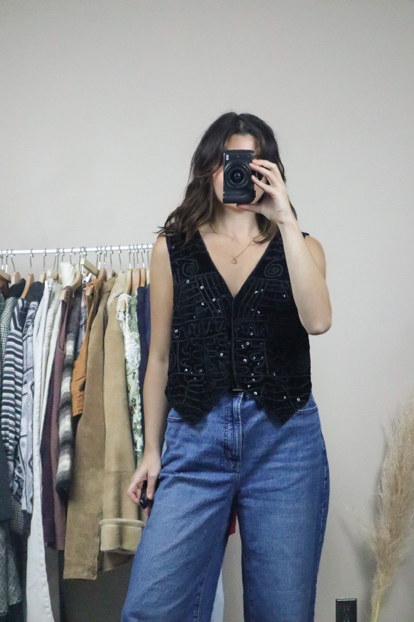 Vintage x Velvet Top Beaded Vest (M)