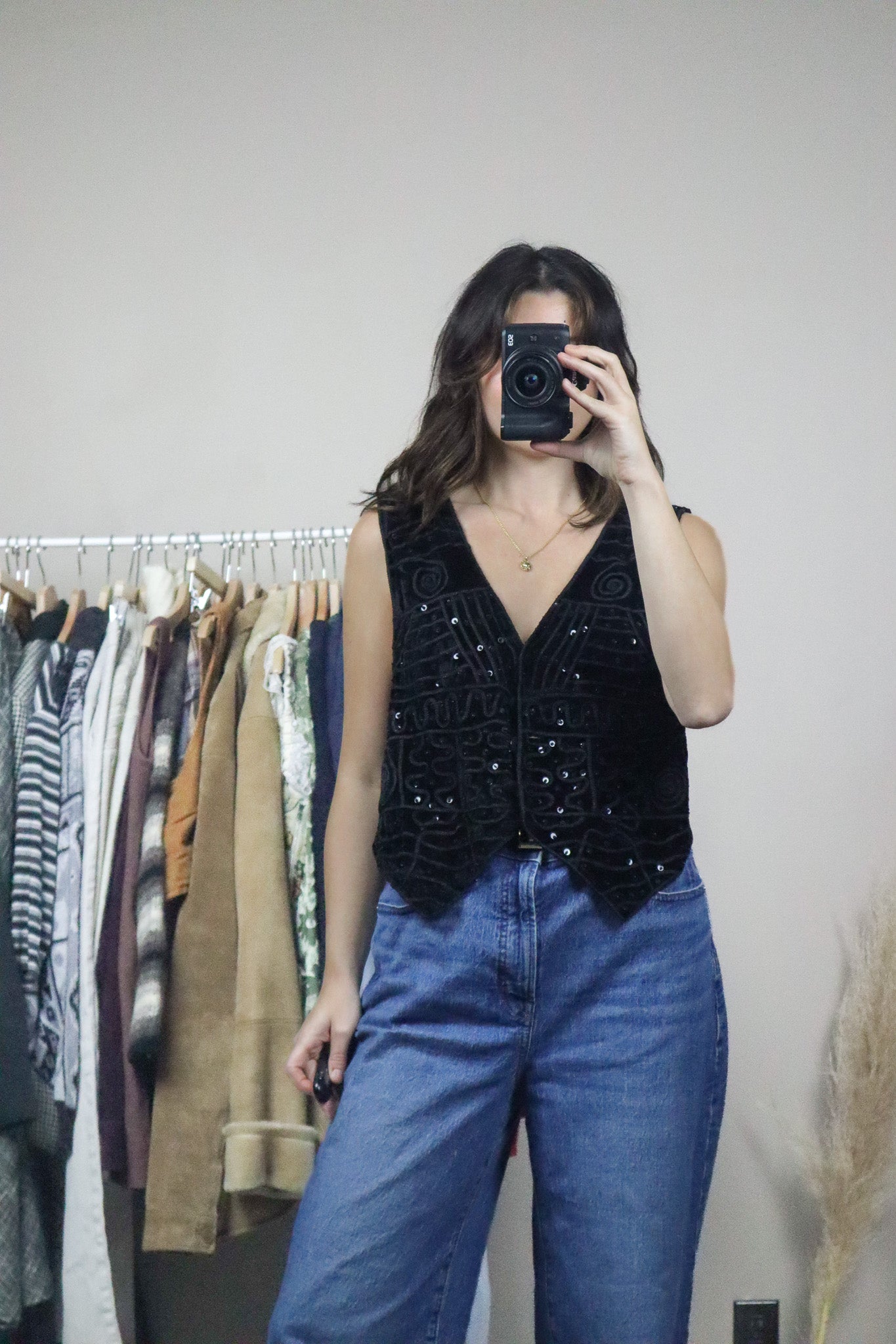 Vintage x Velvet Top Beaded Vest (M)