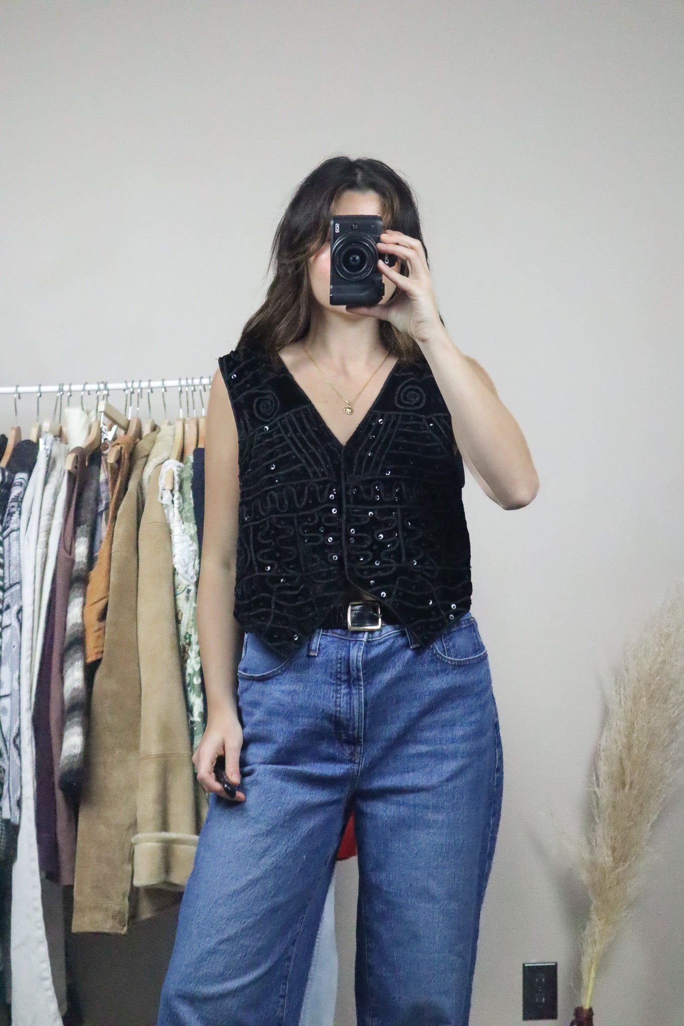 Vintage x Velvet Top Beaded Vest (M)