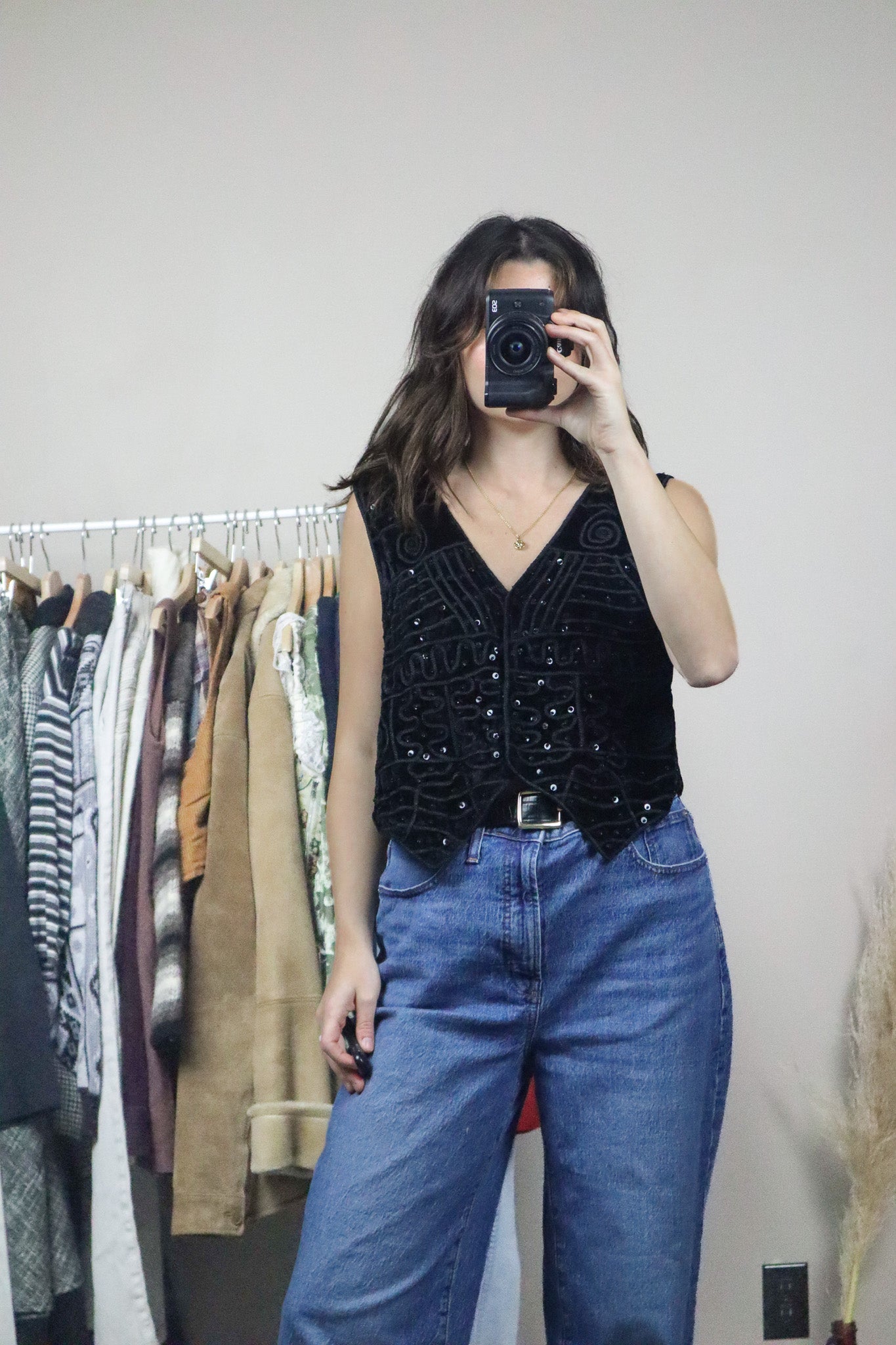 Vintage x Velvet Top Beaded Vest (M)