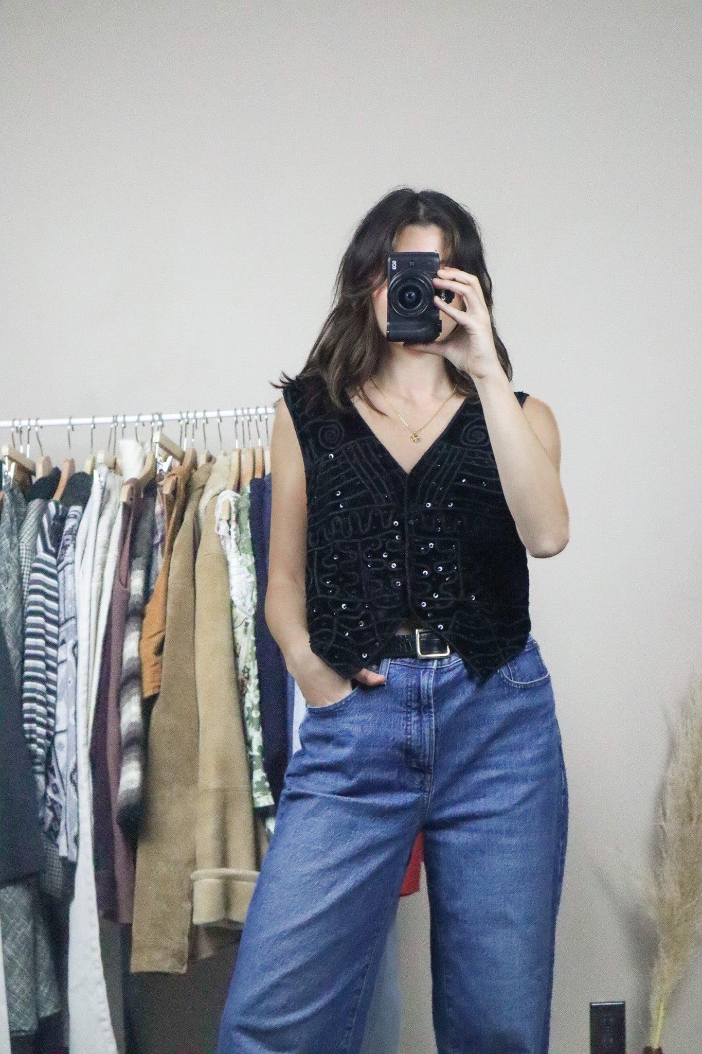 Vintage x Velvet Top Beaded Vest (M)