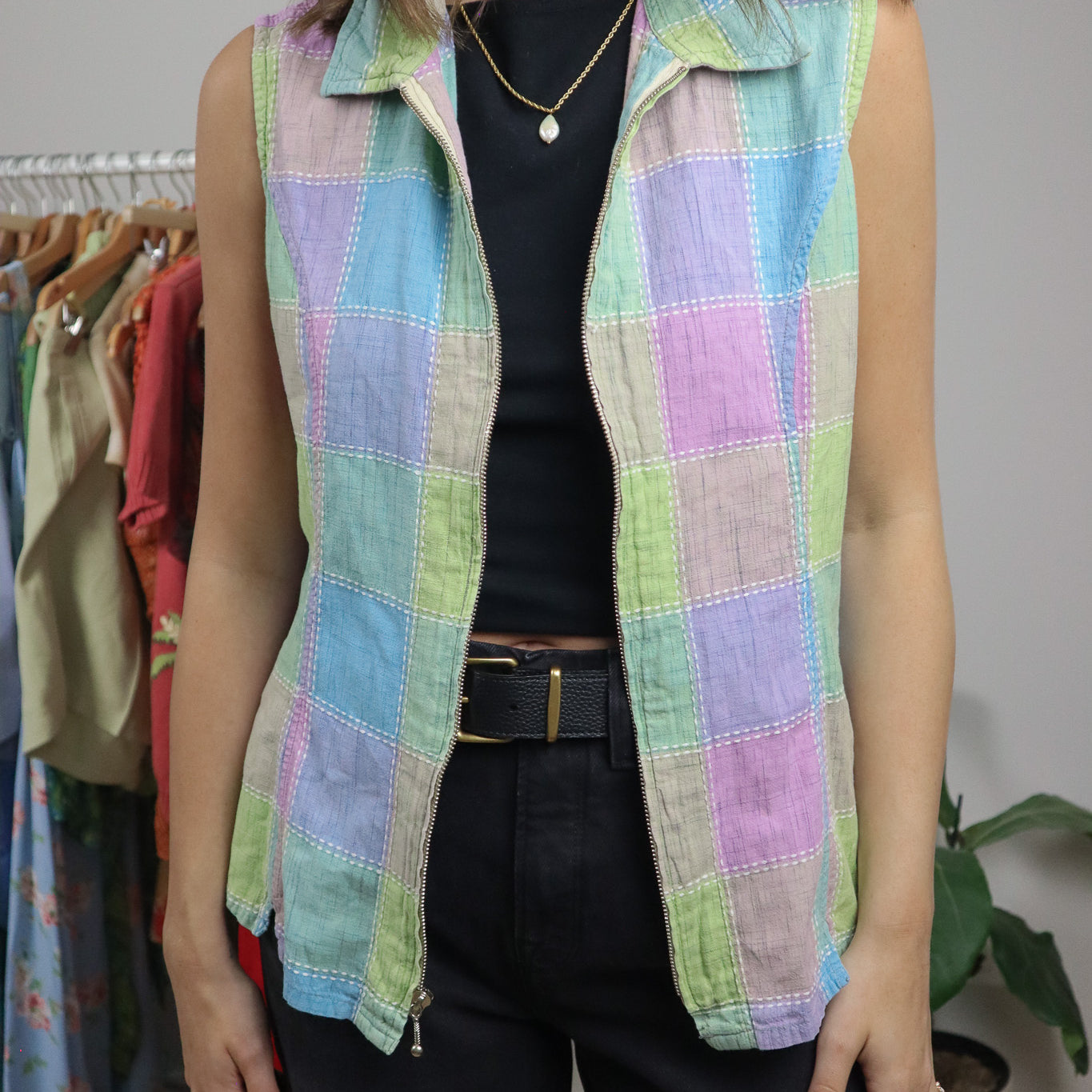 Vintage x Cotton Multicolour Textured Zip Up Top (M)