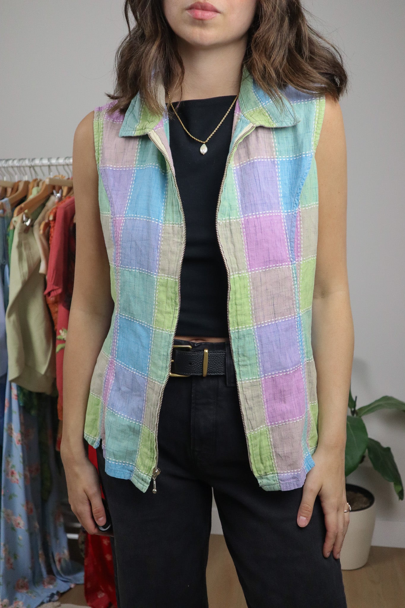 Vintage x Cotton Multicolour Textured Zip Up Top (M)