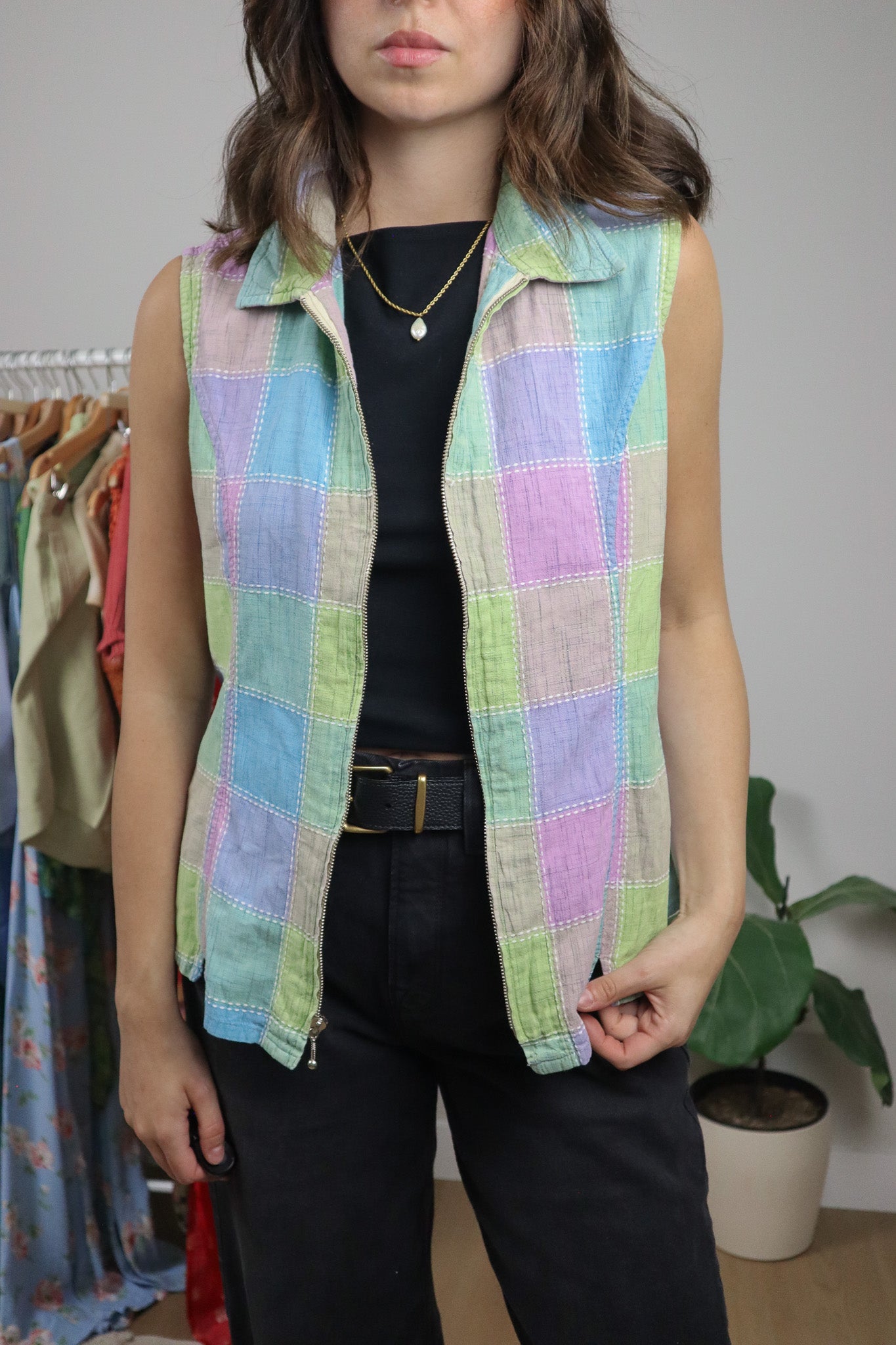 Vintage x Cotton Multicolour Textured Zip Up Top (M)