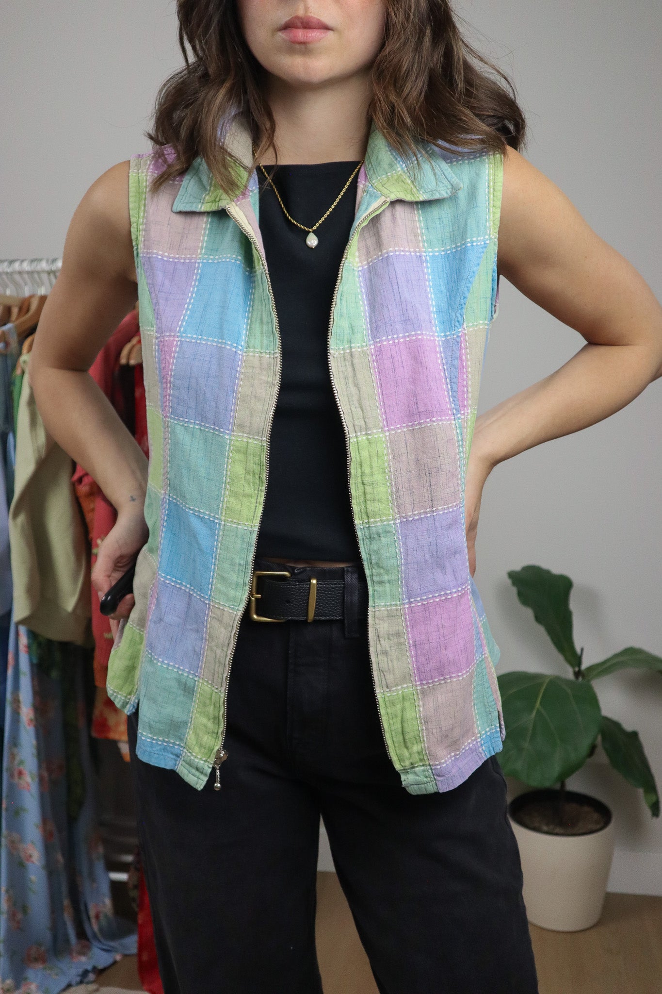Vintage x Cotton Multicolour Textured Zip Up Top (M)
