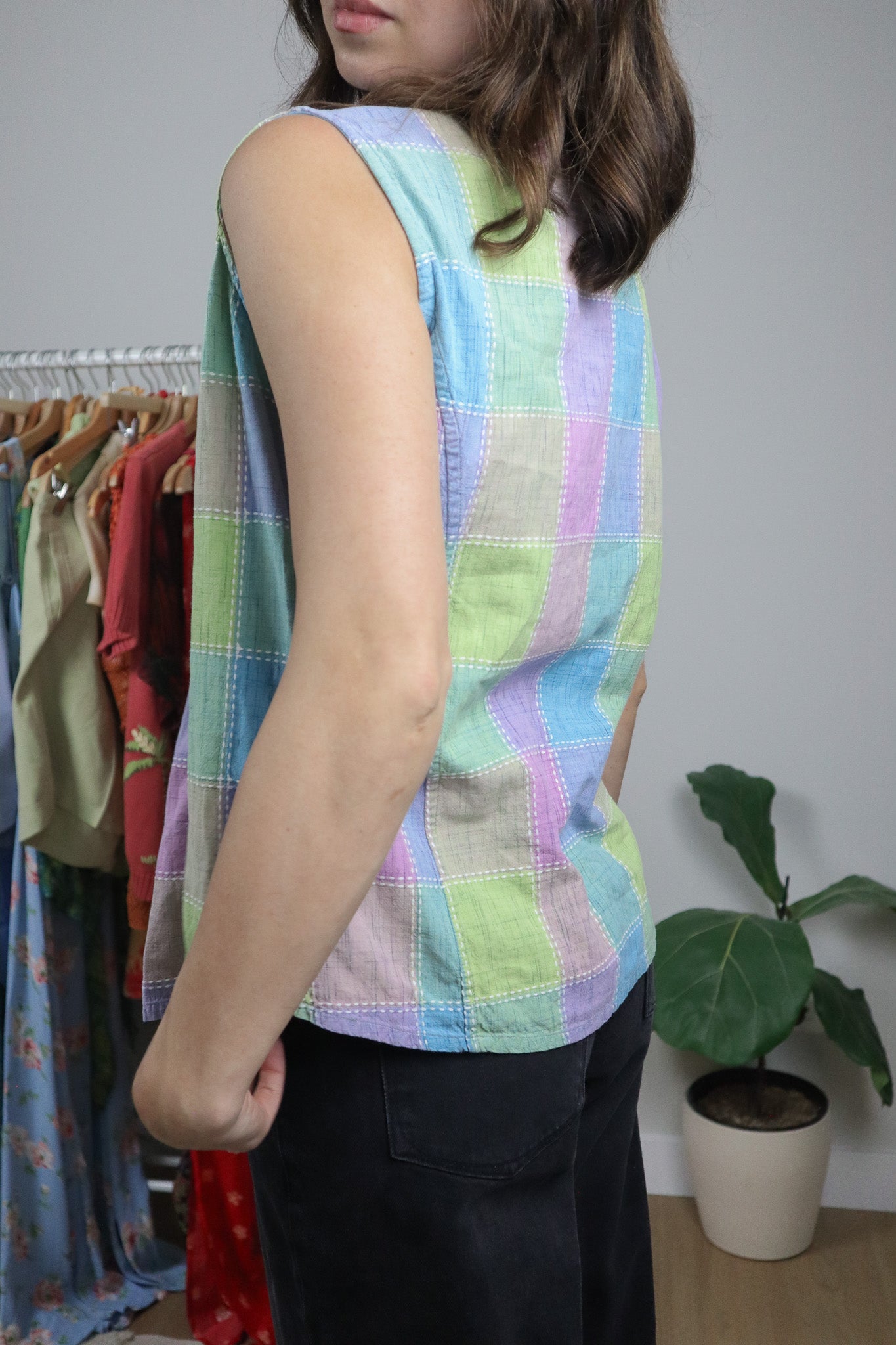 Vintage x Cotton Multicolour Textured Zip Up Top (M)
