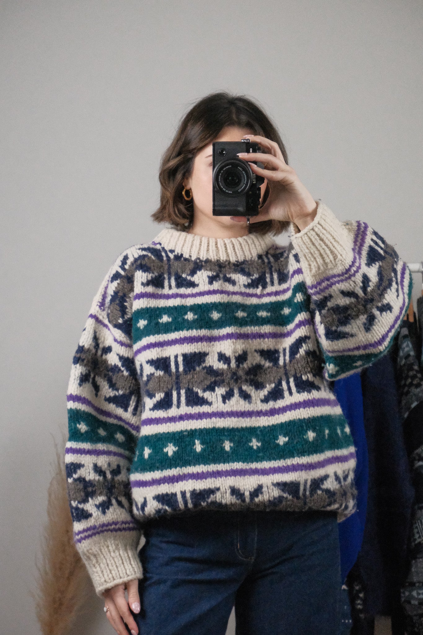 Vintage x Chunky Wool Patterned Sweter (L)