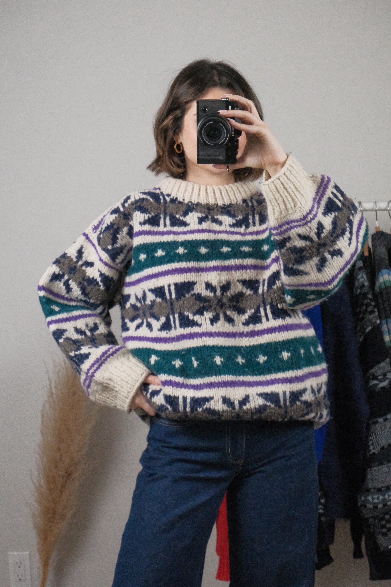 Vintage x Chunky Wool Patterned Sweter (L)