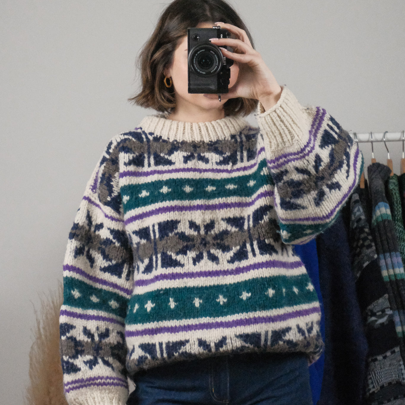 Vintage x Chunky Wool Patterned Sweter (L)