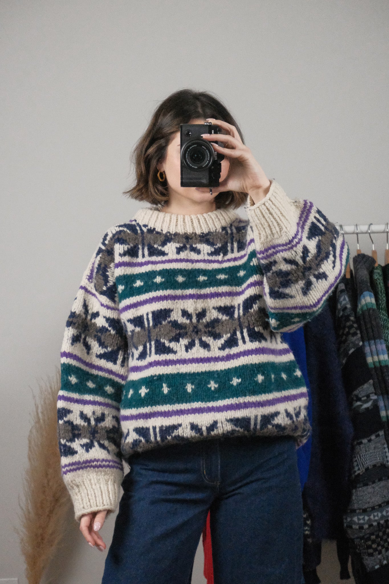 Vintage x Chunky Wool Patterned Sweter (L)