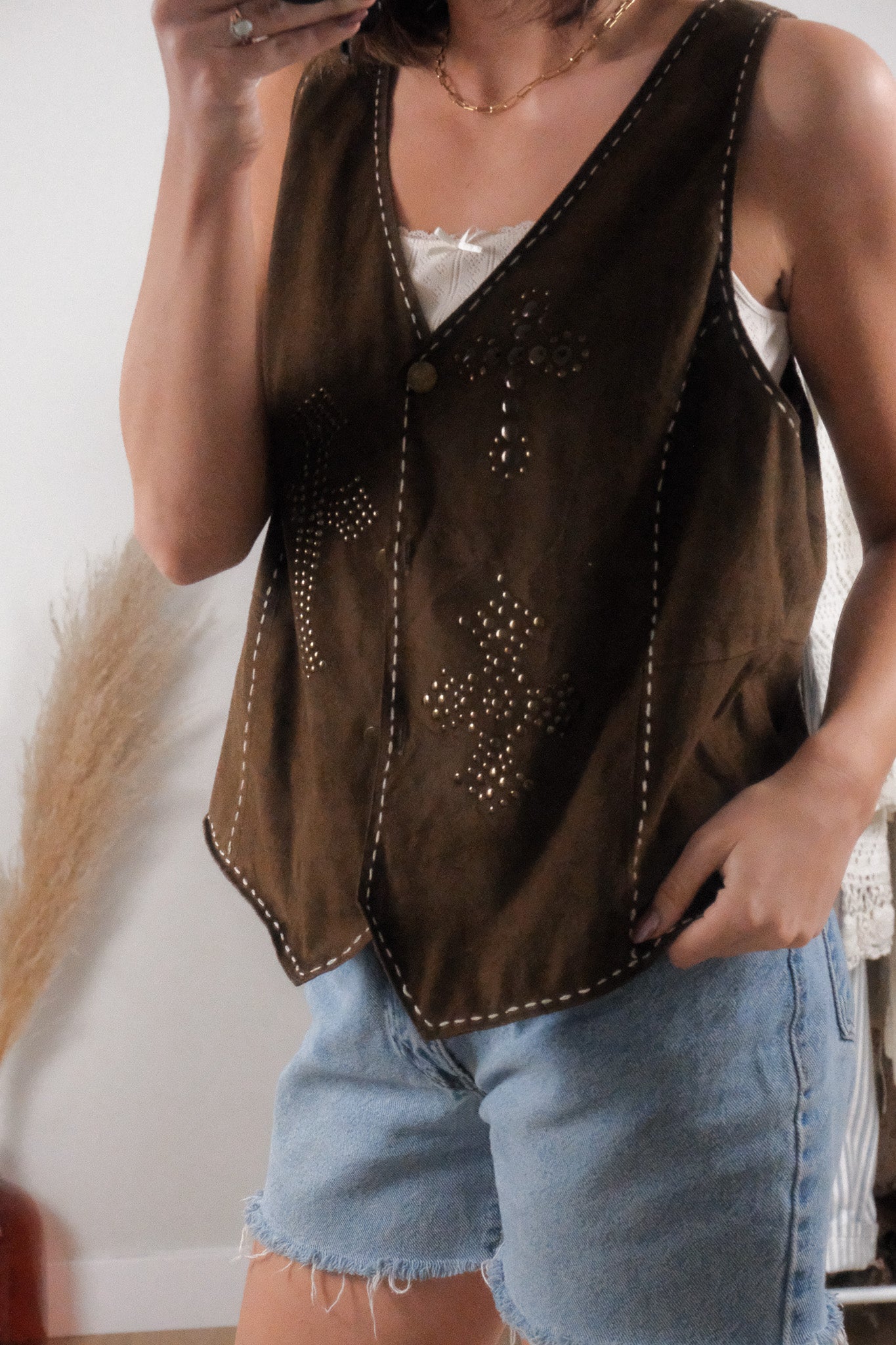 Vintage x Roper Faux Suede Studded Vest (L/XL)
