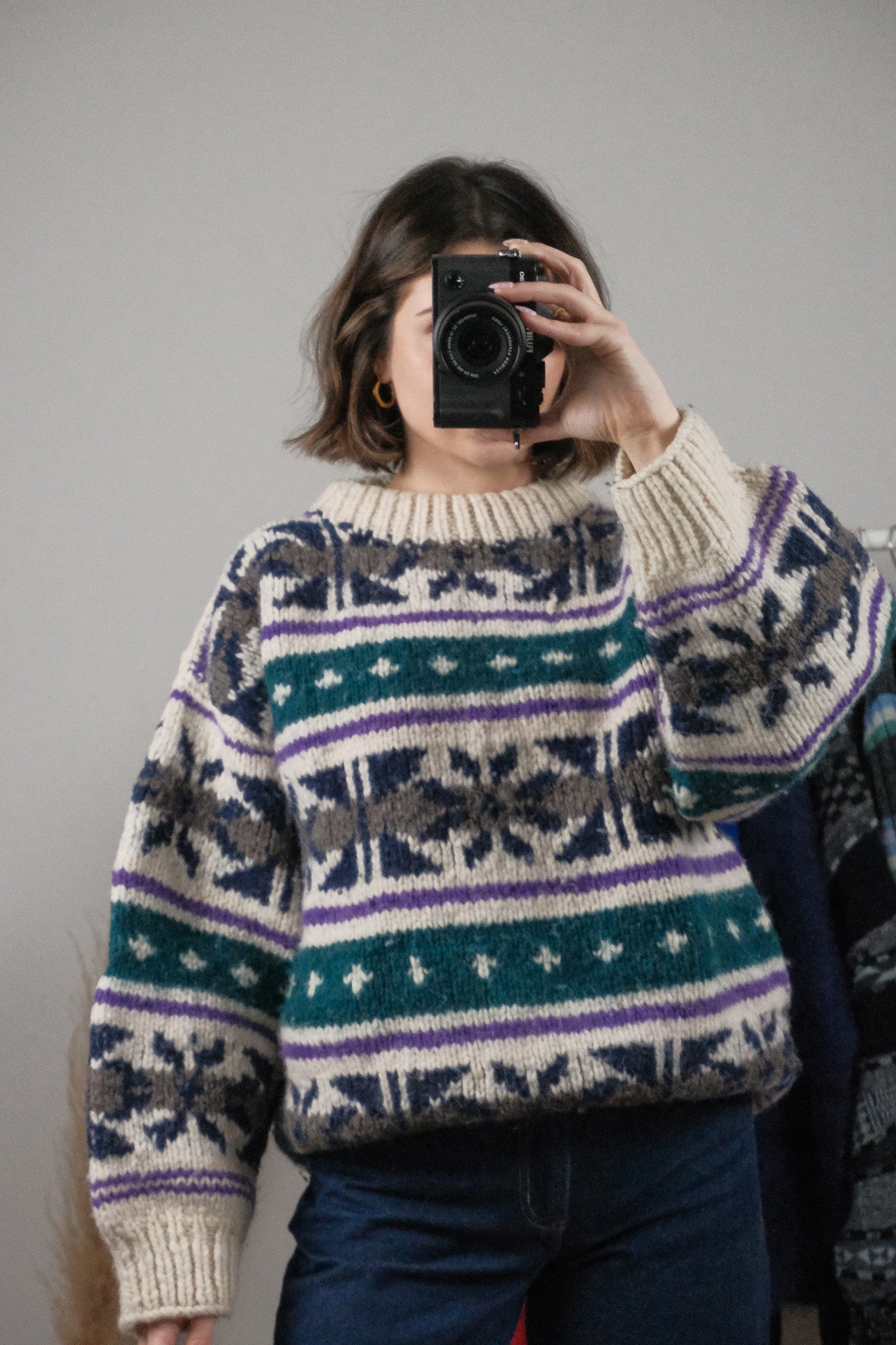 Vintage x Chunky Wool Patterned Sweter (L)