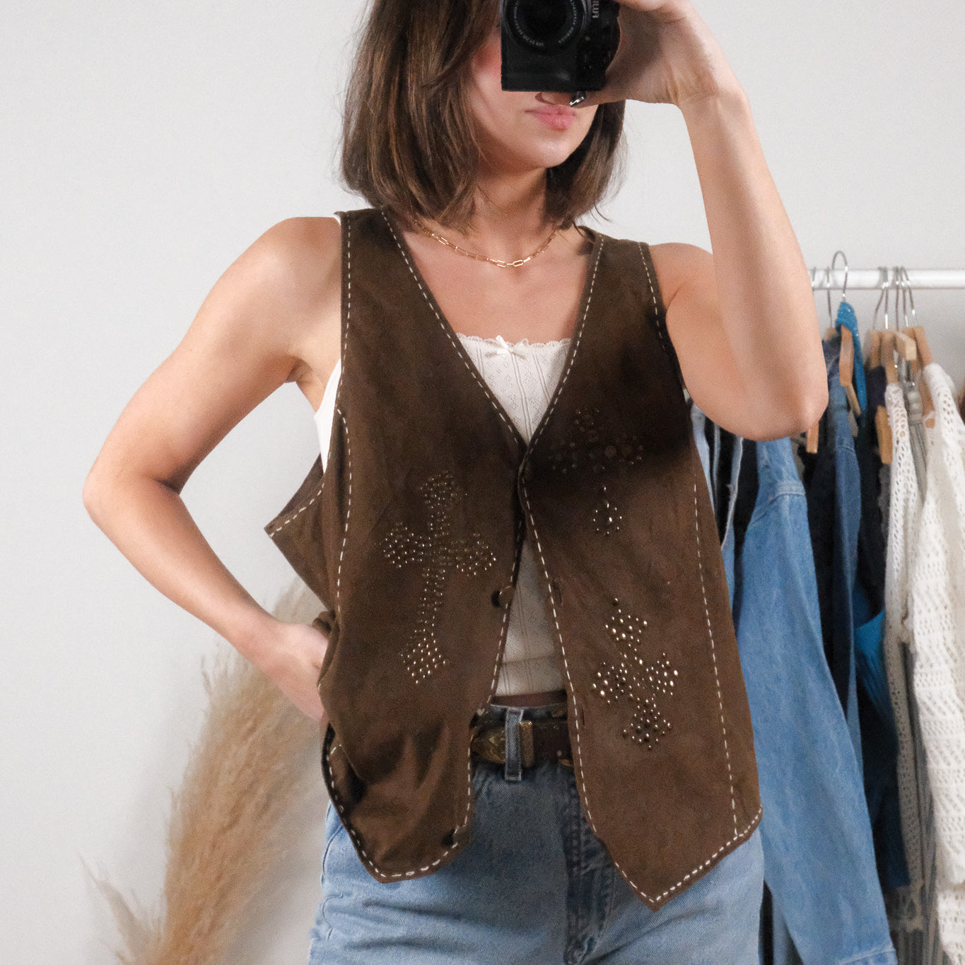Vintage x Roper Faux Suede Studded Vest (L/XL)