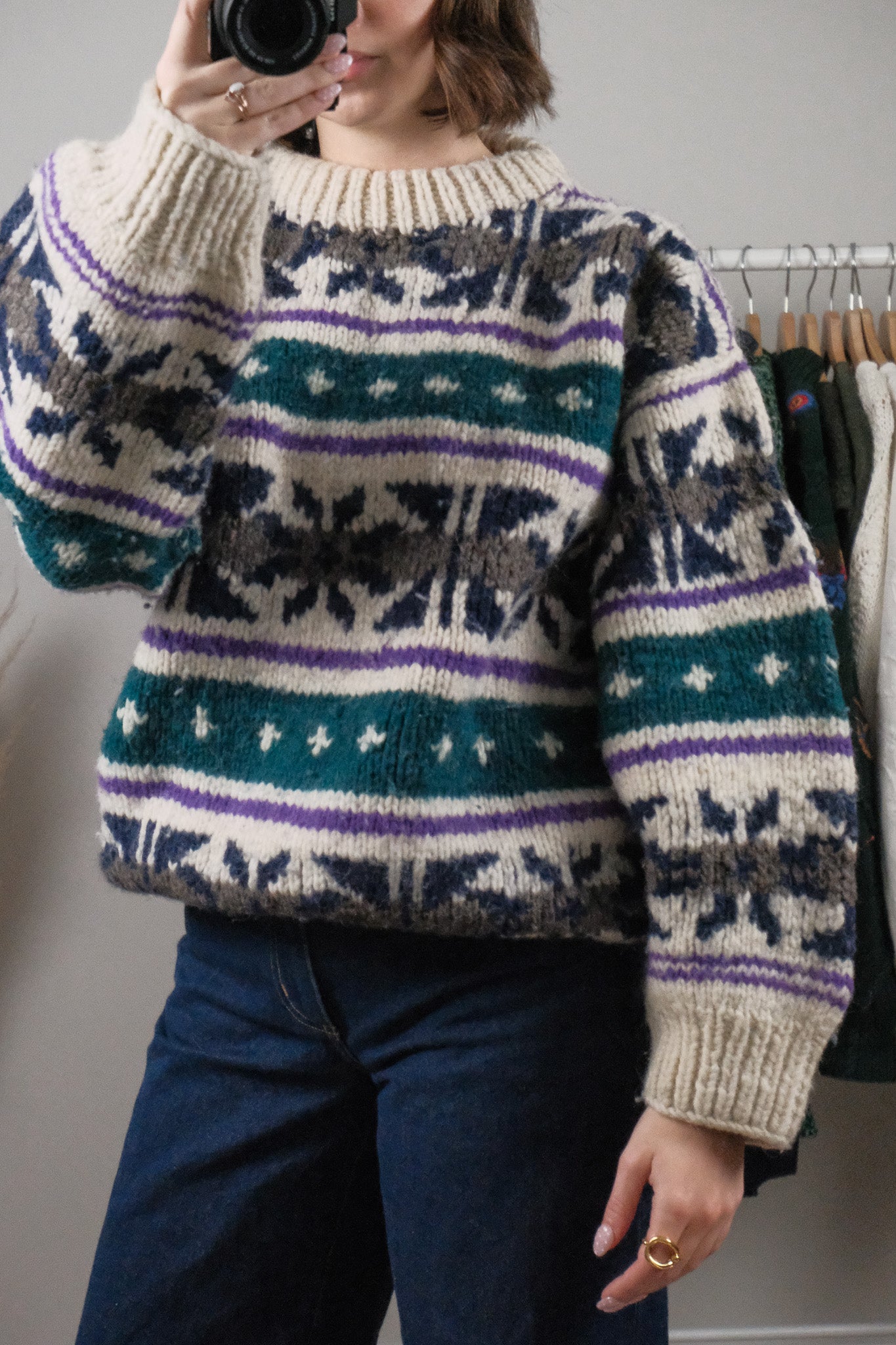 Vintage x Chunky Wool Patterned Sweter (L)