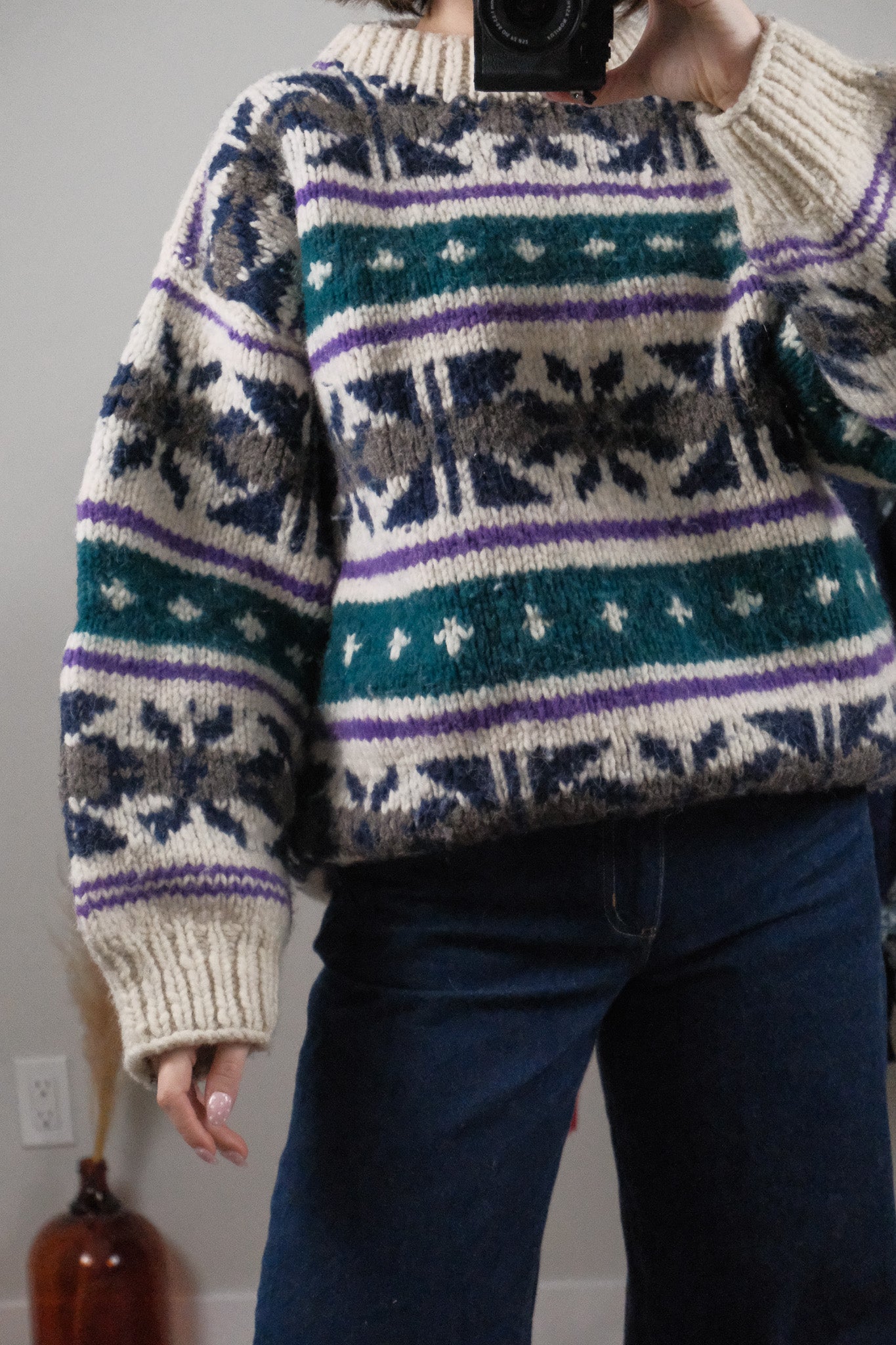 Vintage x Chunky Wool Patterned Sweter (L)