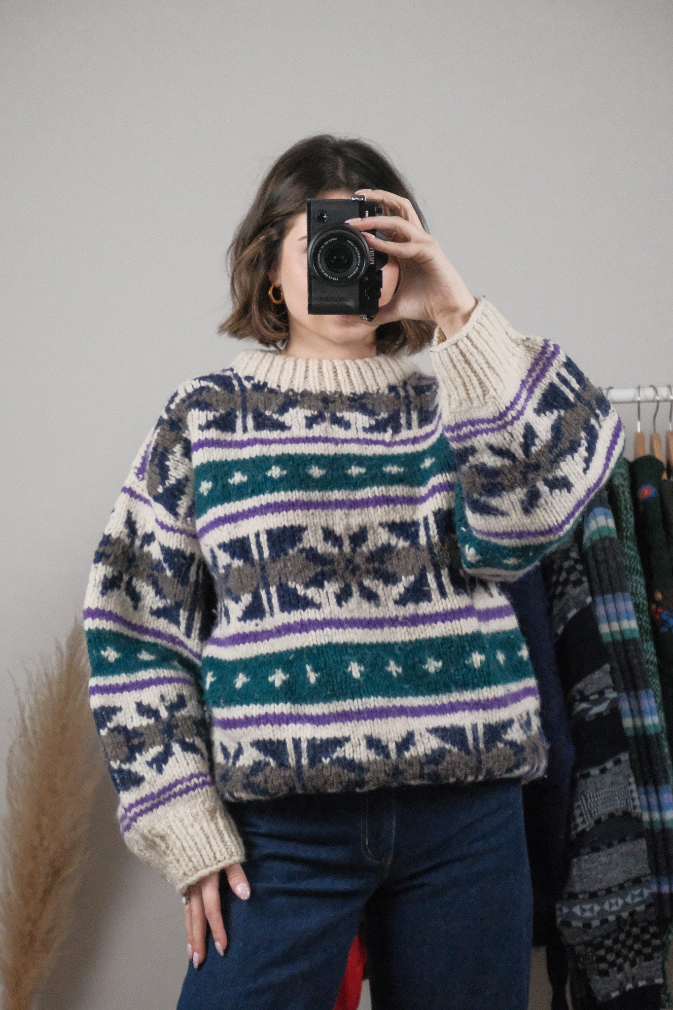 Vintage x Chunky Wool Patterned Sweter (L)