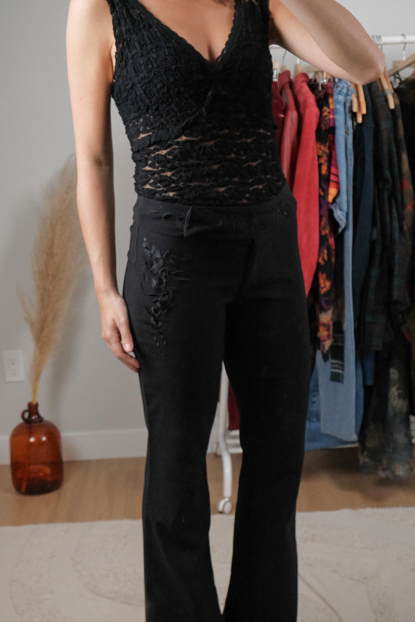 Vintage x Embroidered Low Rise Flare Pants (S)