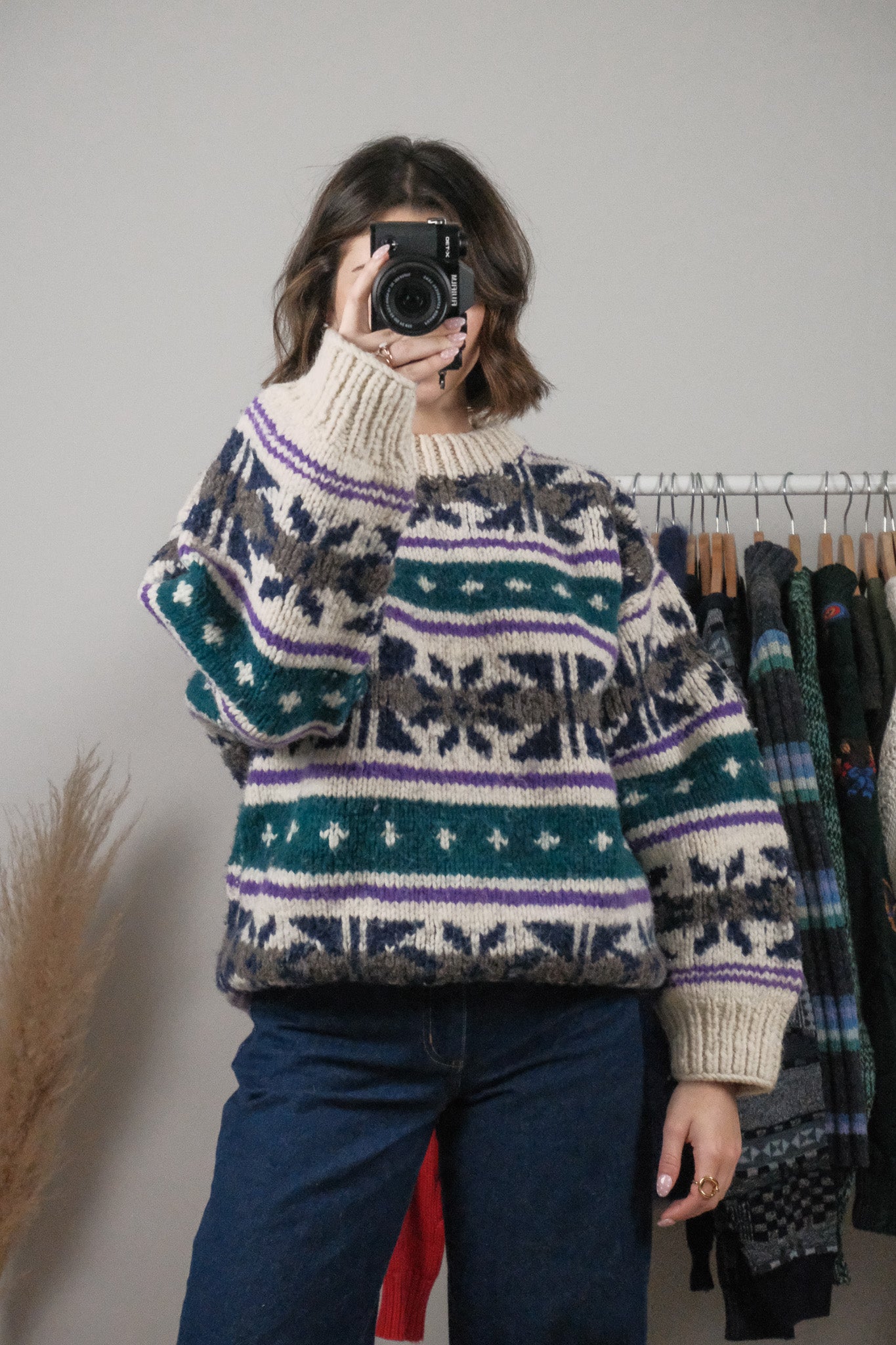 Vintage x Chunky Wool Patterned Sweter (L)